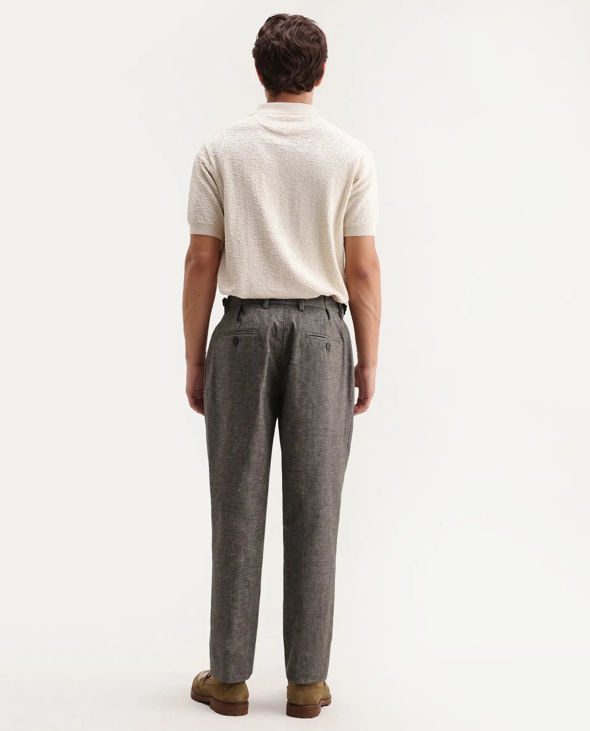 Rare Rabbit Men's Cami Dark Grey Cotton Blend Fabric Regular Fit Plain Trouser