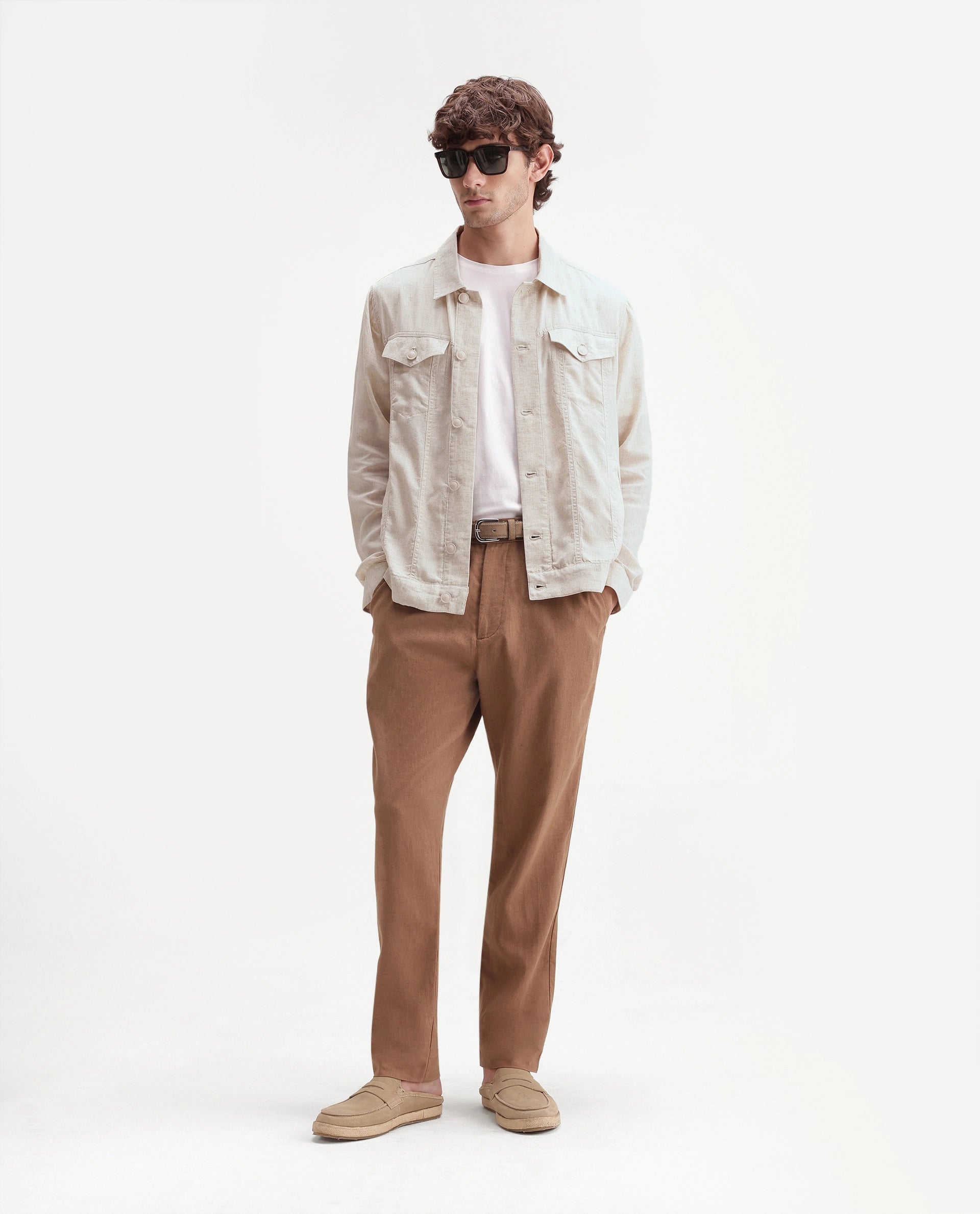 Rare Rabbit Men's Azove-T Beige Cotton Blend Fabric Regular Fit Plain Shacket