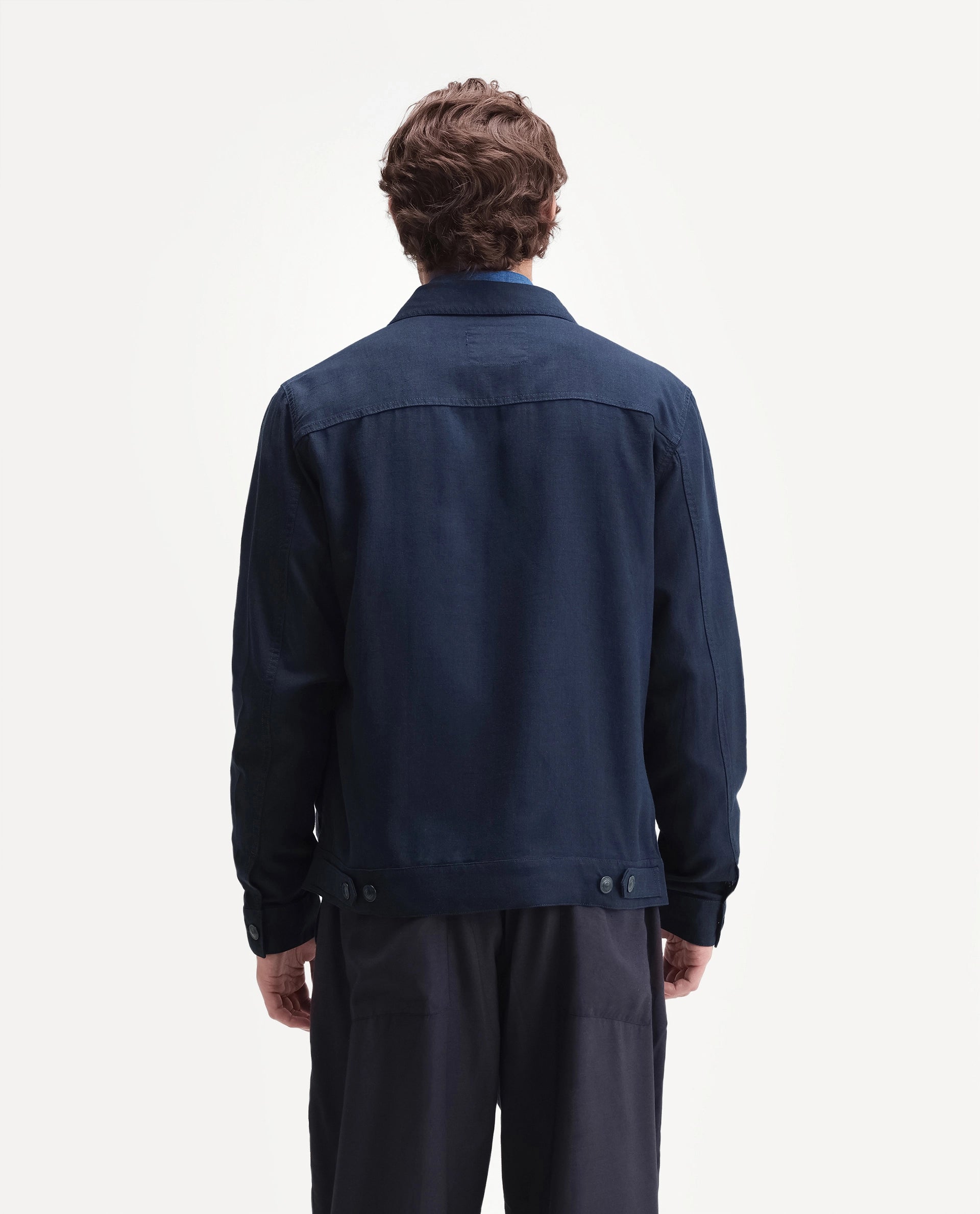 Rare Rabbit Men's Azove-T Navy Cotton Blend Fabric Regular Fit Plain Shacket