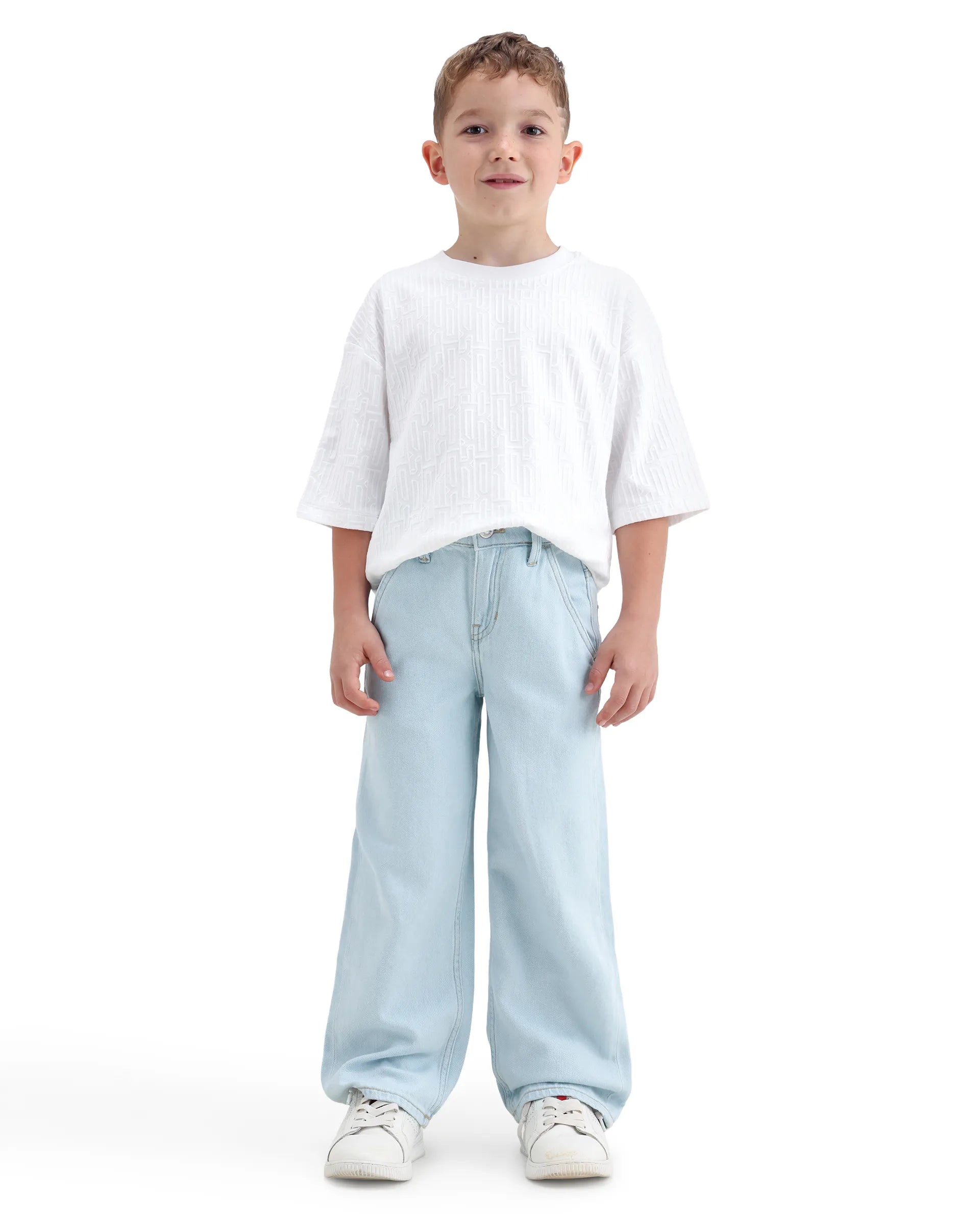 Rare Ones Kids Kasen-2 Light Blue Cotton Blend Shank Button Closure Slouchy Fit Jeans
