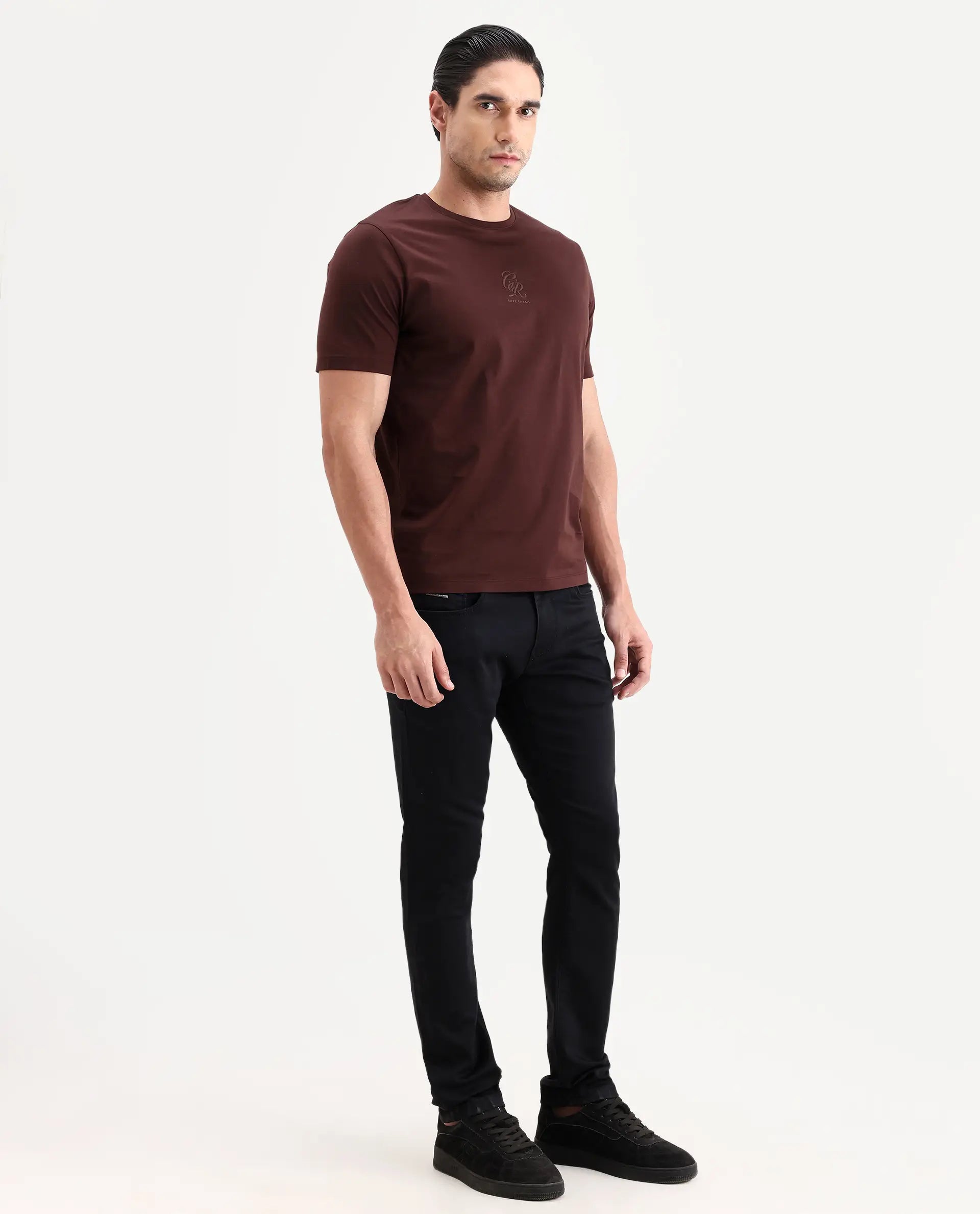 Rare Rabbit Men's Korv 26 Black Cotton Blend Fabric Hawk Slim Fit Plain Jeans