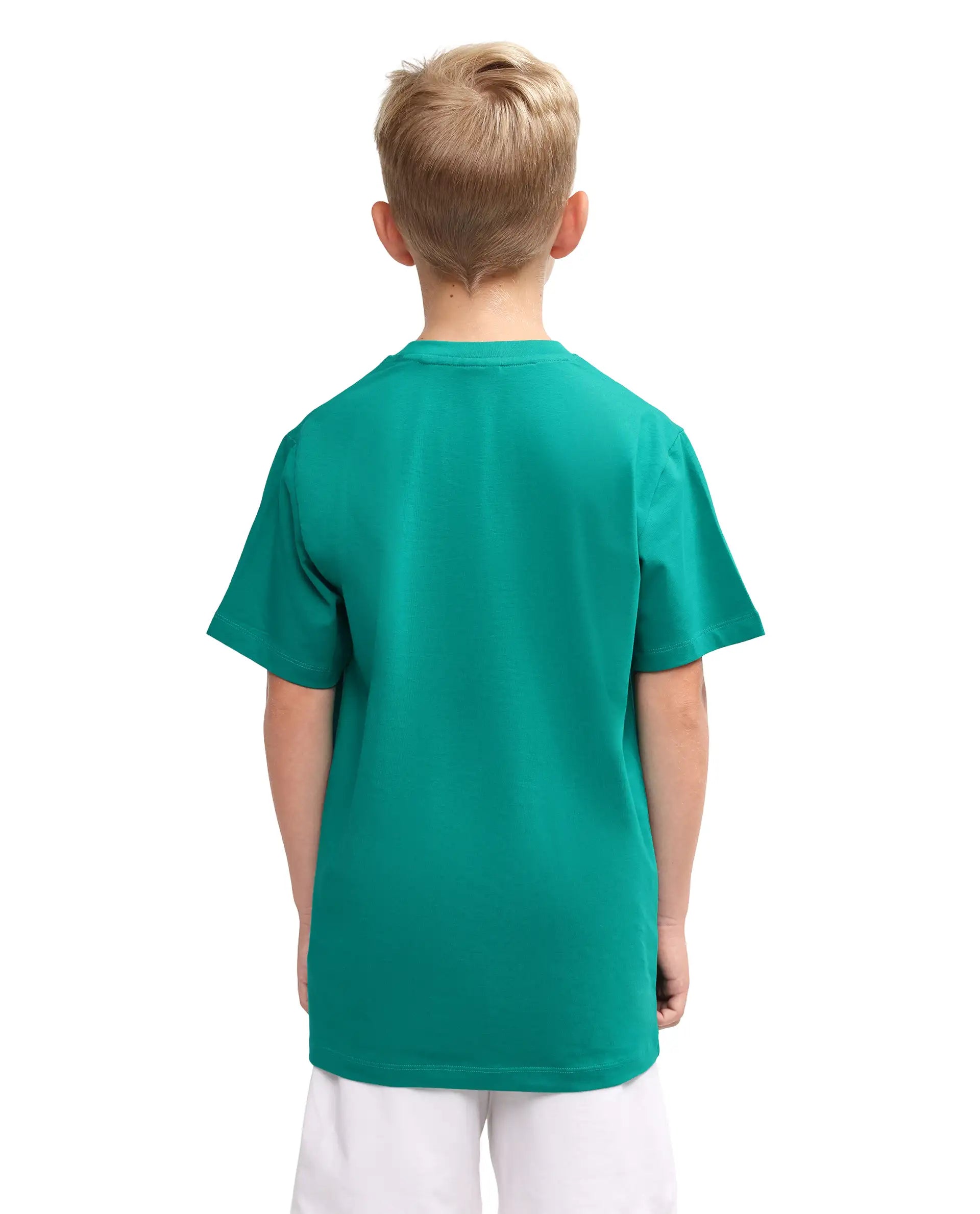 Rare Ones Kids Azur Green Cotton Blend Pull-On Closure Badge Applique Regular Fit T-Shirt