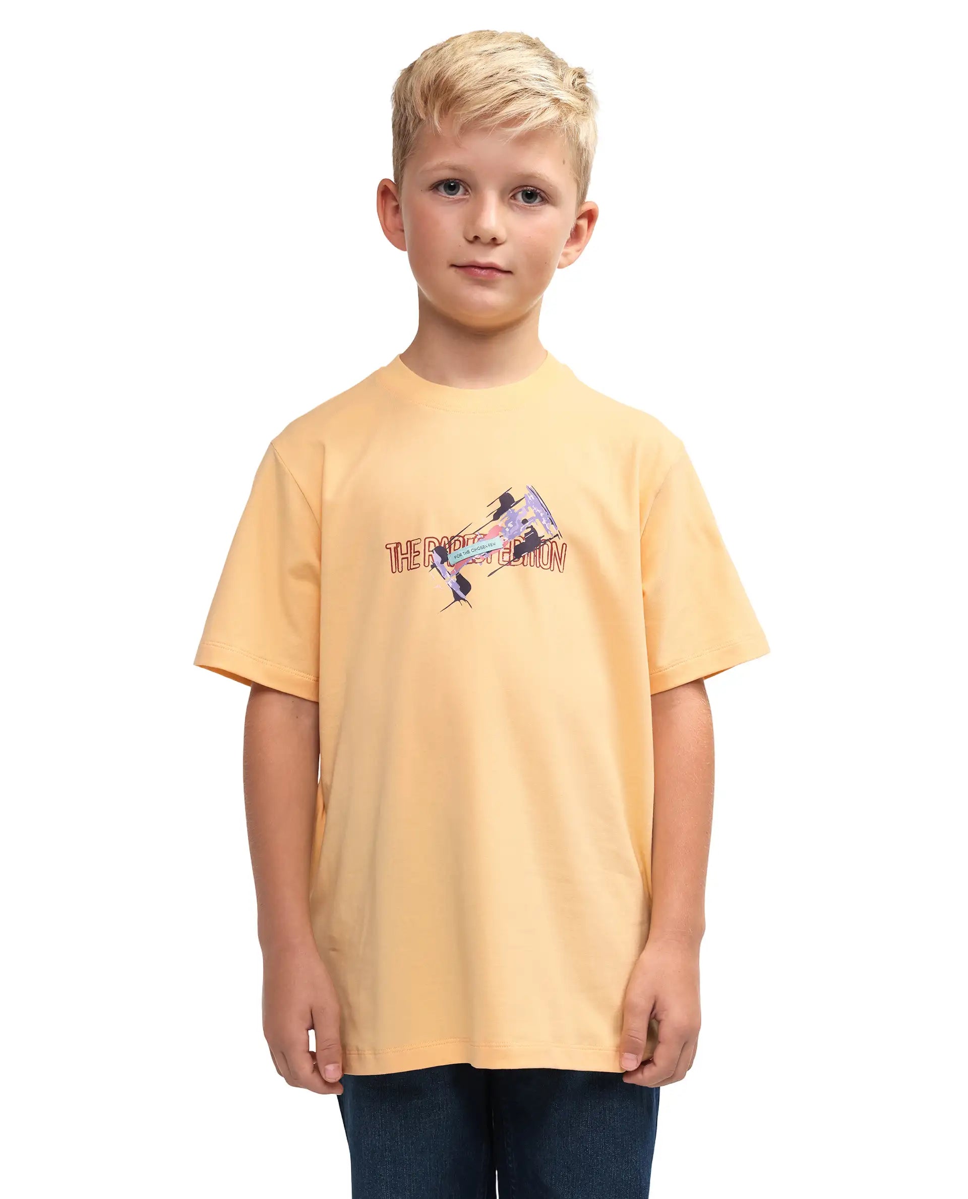 Rare Ones Kids Azur Yellow Cotton Blend Pull-On Closure Badge Applique Regular Fit T-Shirt