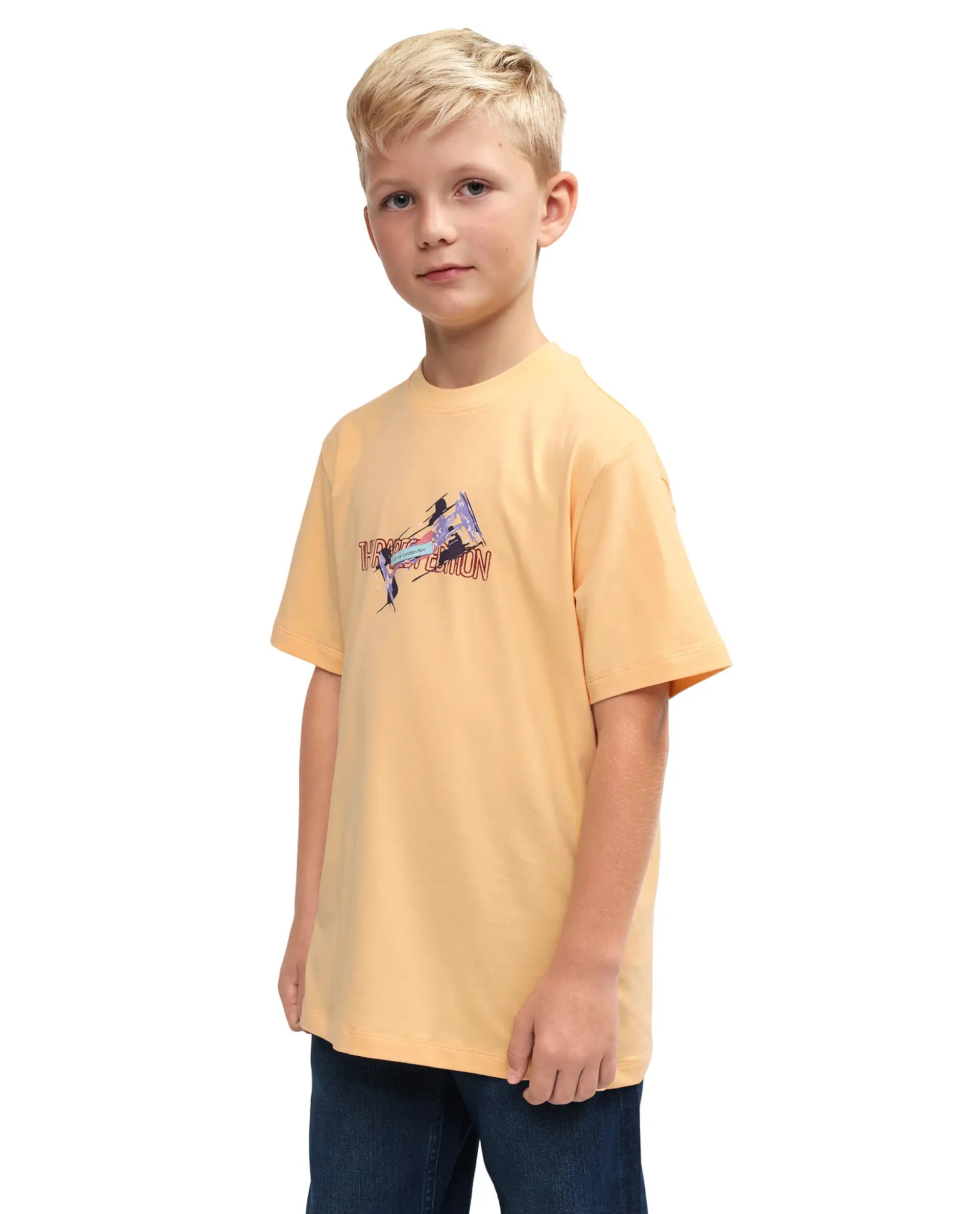 Rare Ones Kids Azur Yellow Cotton Blend Pull-On Closure Badge Applique Regular Fit T-Shirt
