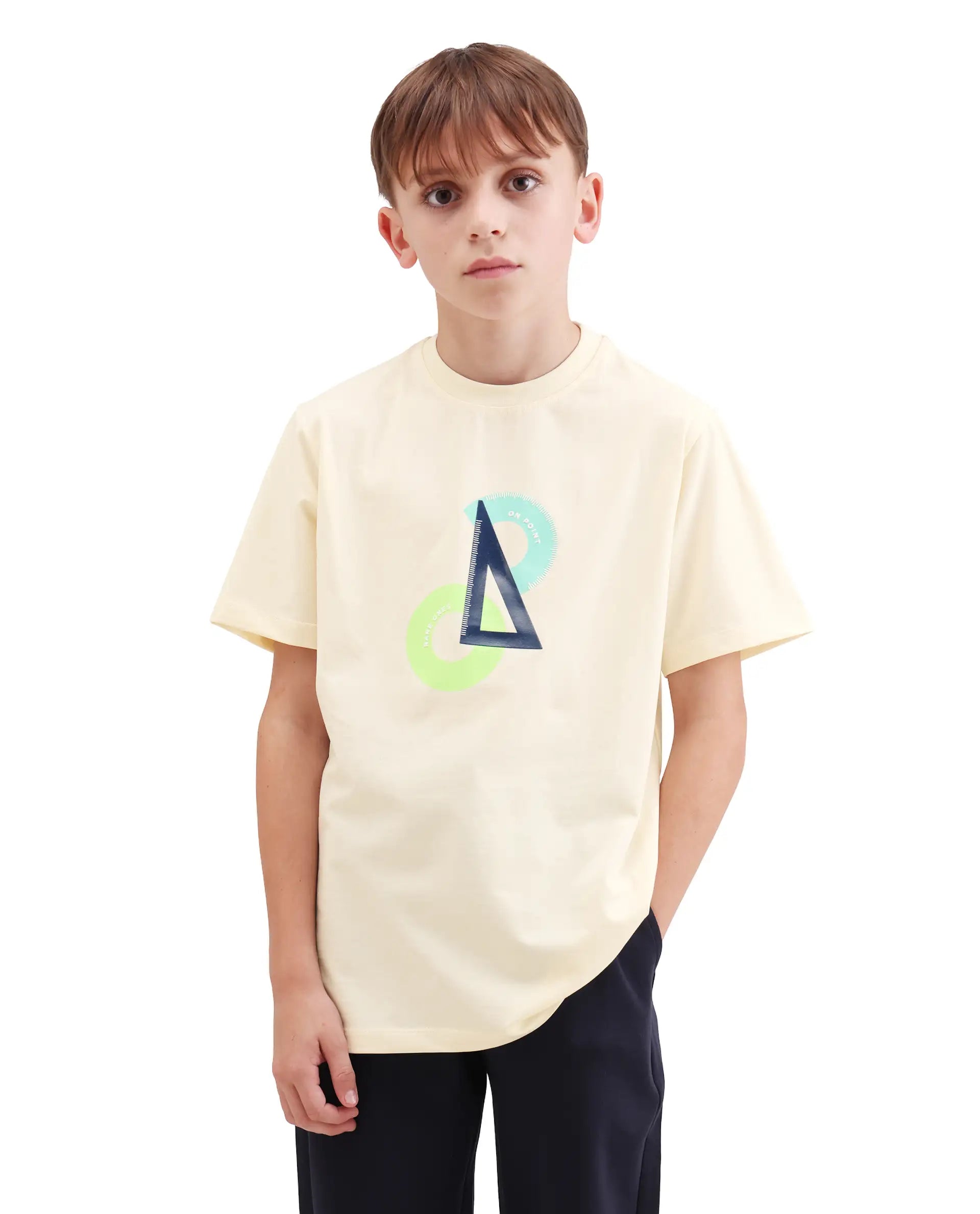 Rare Ones Kids Trac Off White Cotton Blend Pull-On Closure Pigment Print Regular Fit T-Shirt