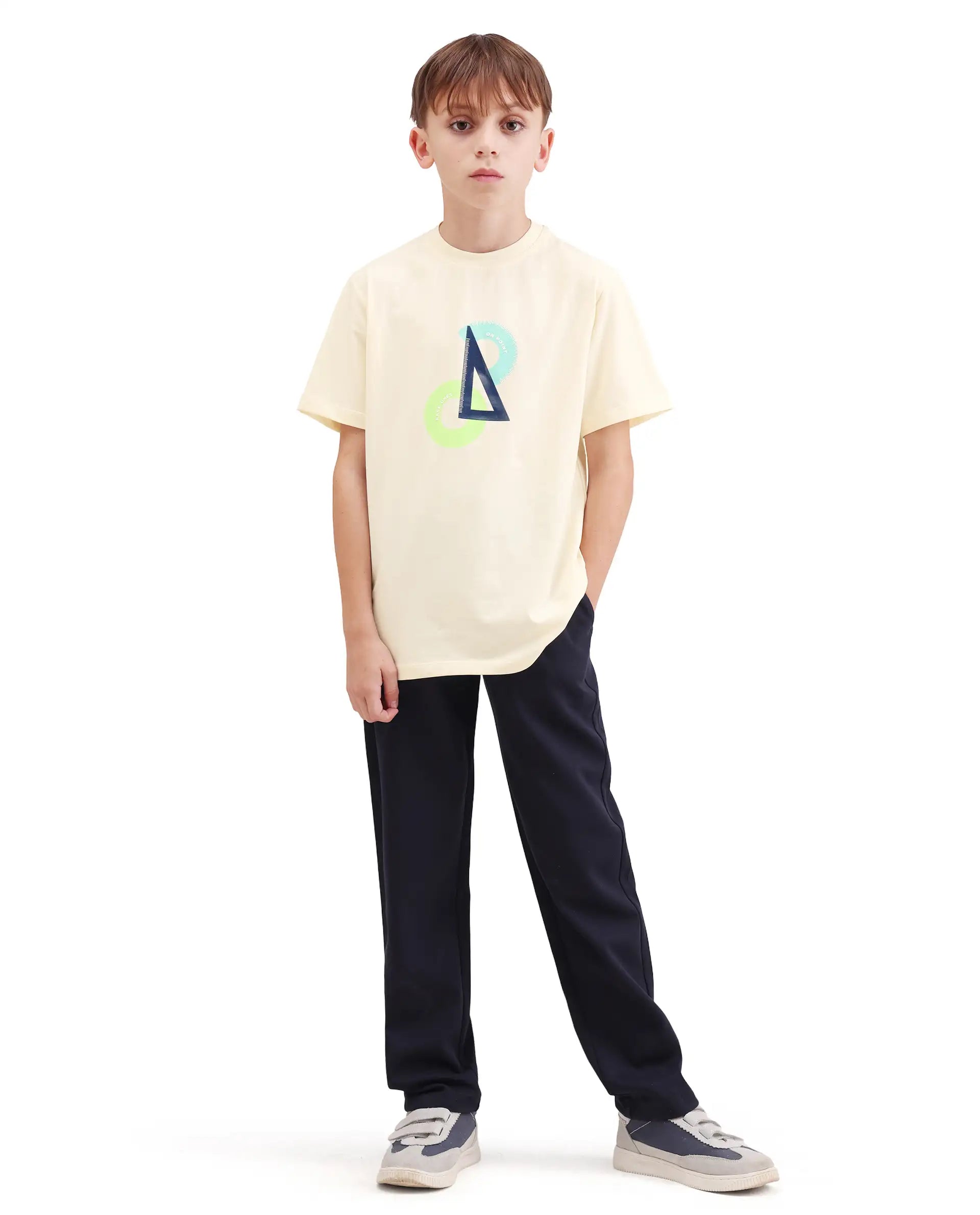 Rare Ones Kids Trac Off White Cotton Blend Pull-On Closure Pigment Print Regular Fit T-Shirt