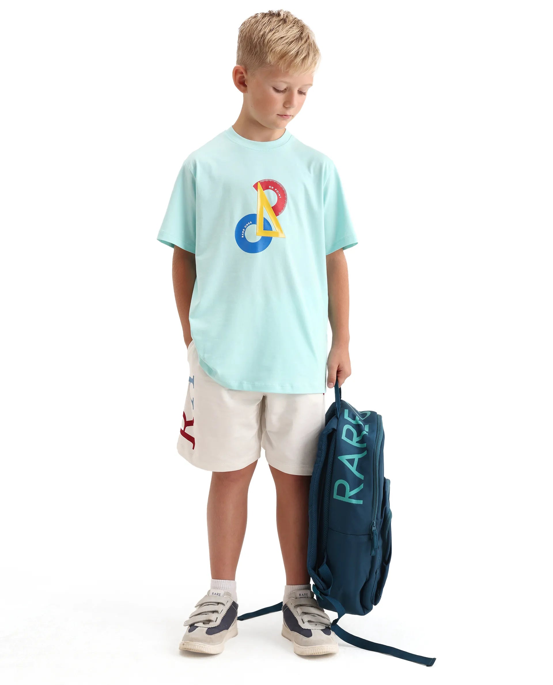 Rare Ones Kids Trac Pastel Turq Cotton Blend Pull-On Closure Pigment Print Regular Fit T-Shirt