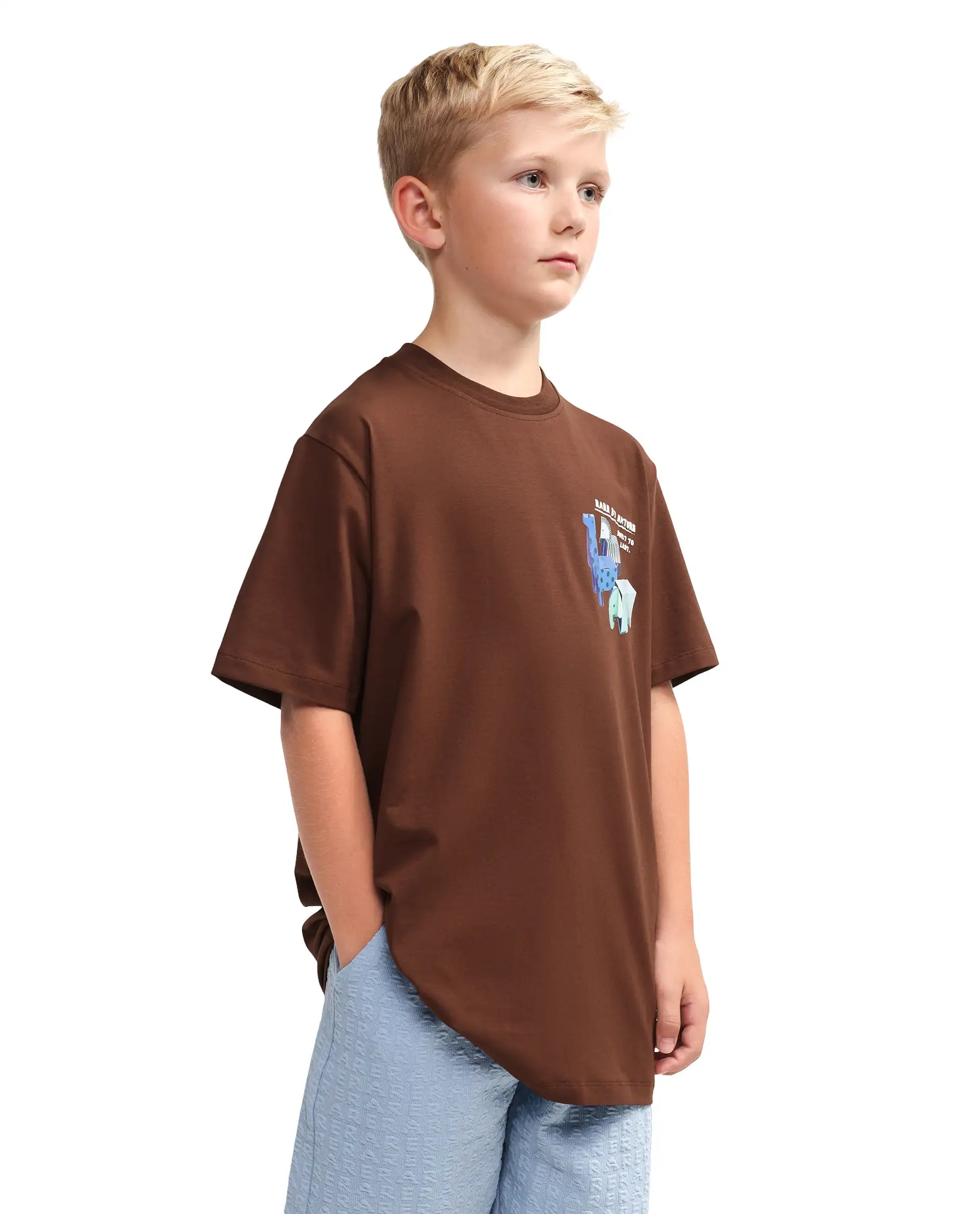 Rare Ones Kids Oleg Brown Cotton Blend Pull-On Closure Puff Print Regular Fit T-Shirt