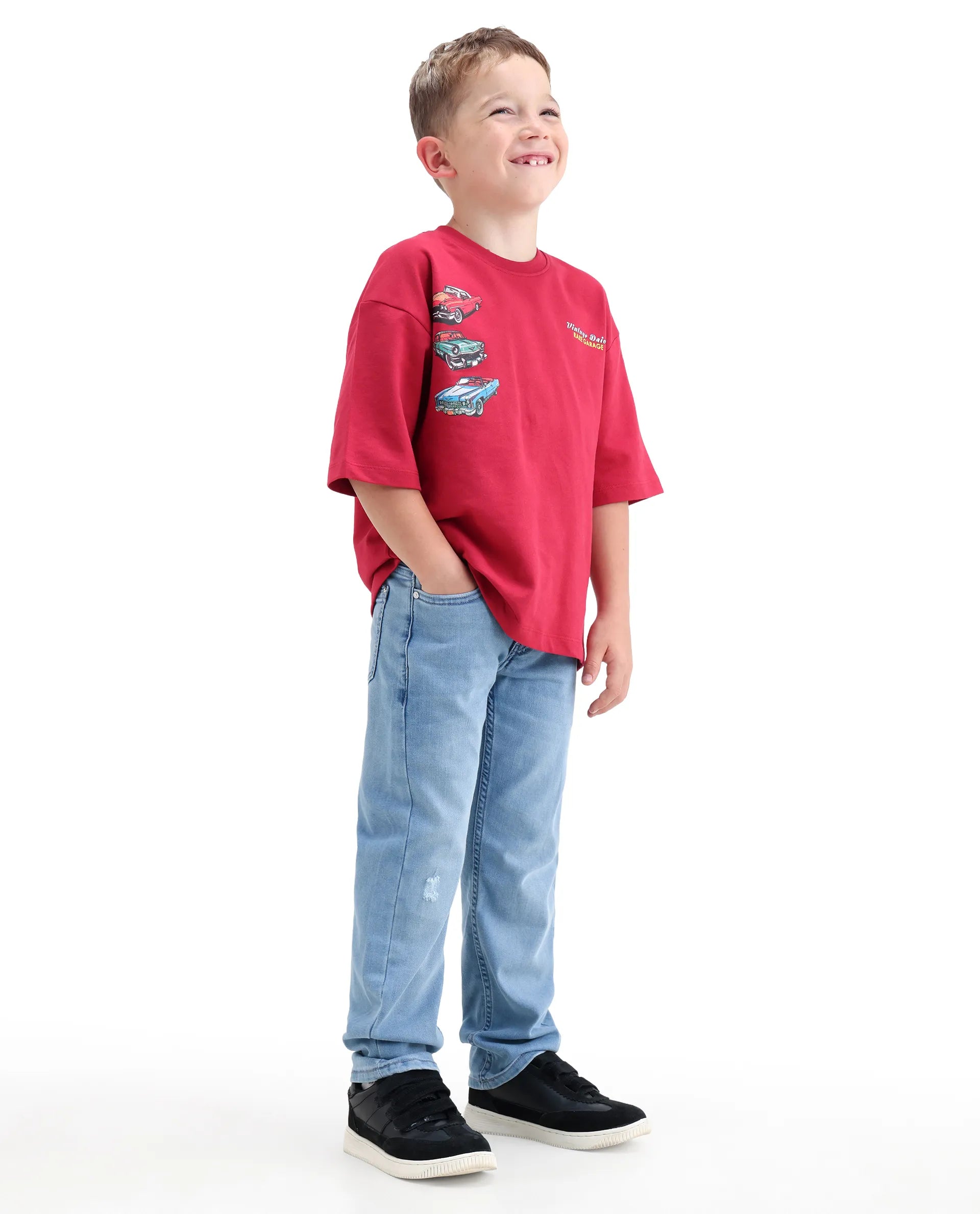 Rare Ones Kids Loet-2 Light Blue Cotton Blend Fabric Zipper Closure Regular Fit Jeans