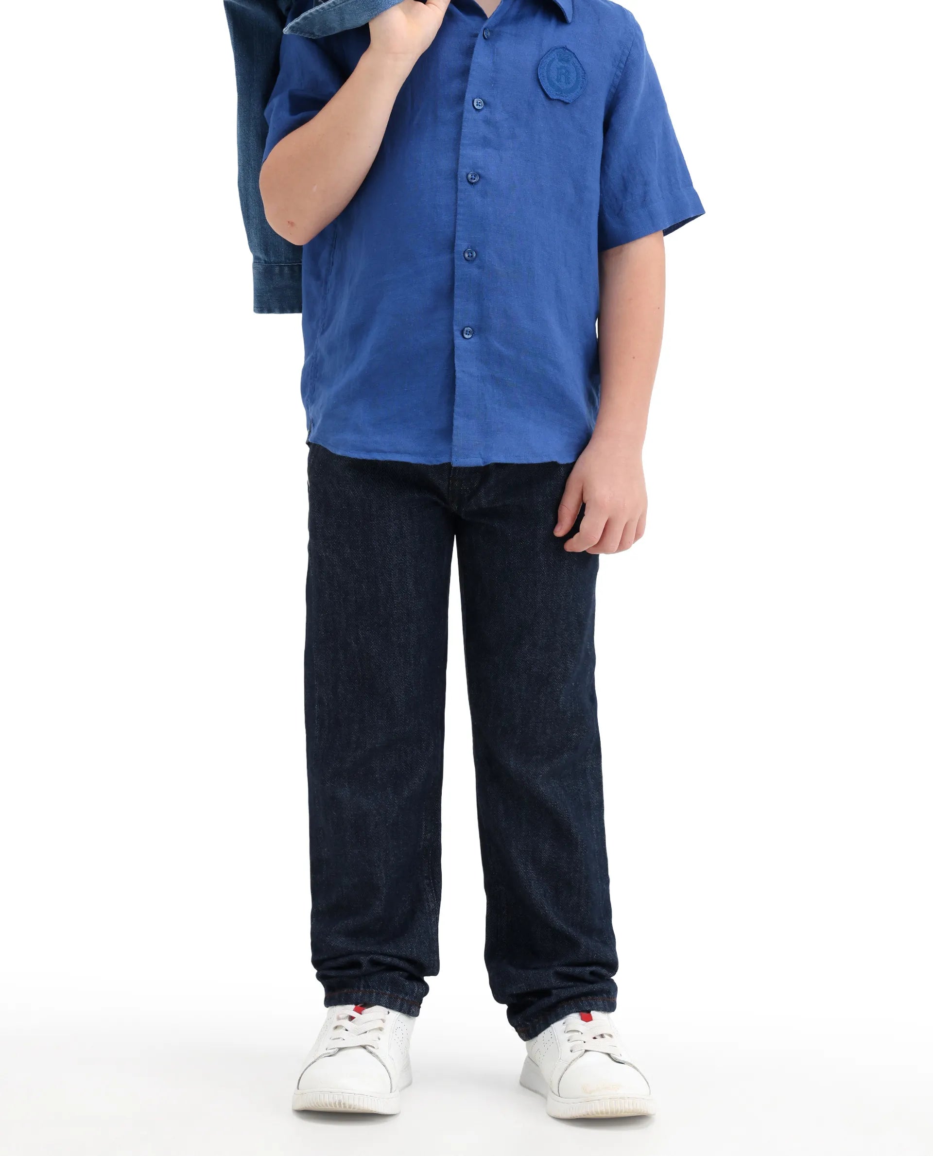 Rare Ones Kids Kaso Dark Navy Cotton Fabric Button And Zipper Closure Regular Fit Jeans