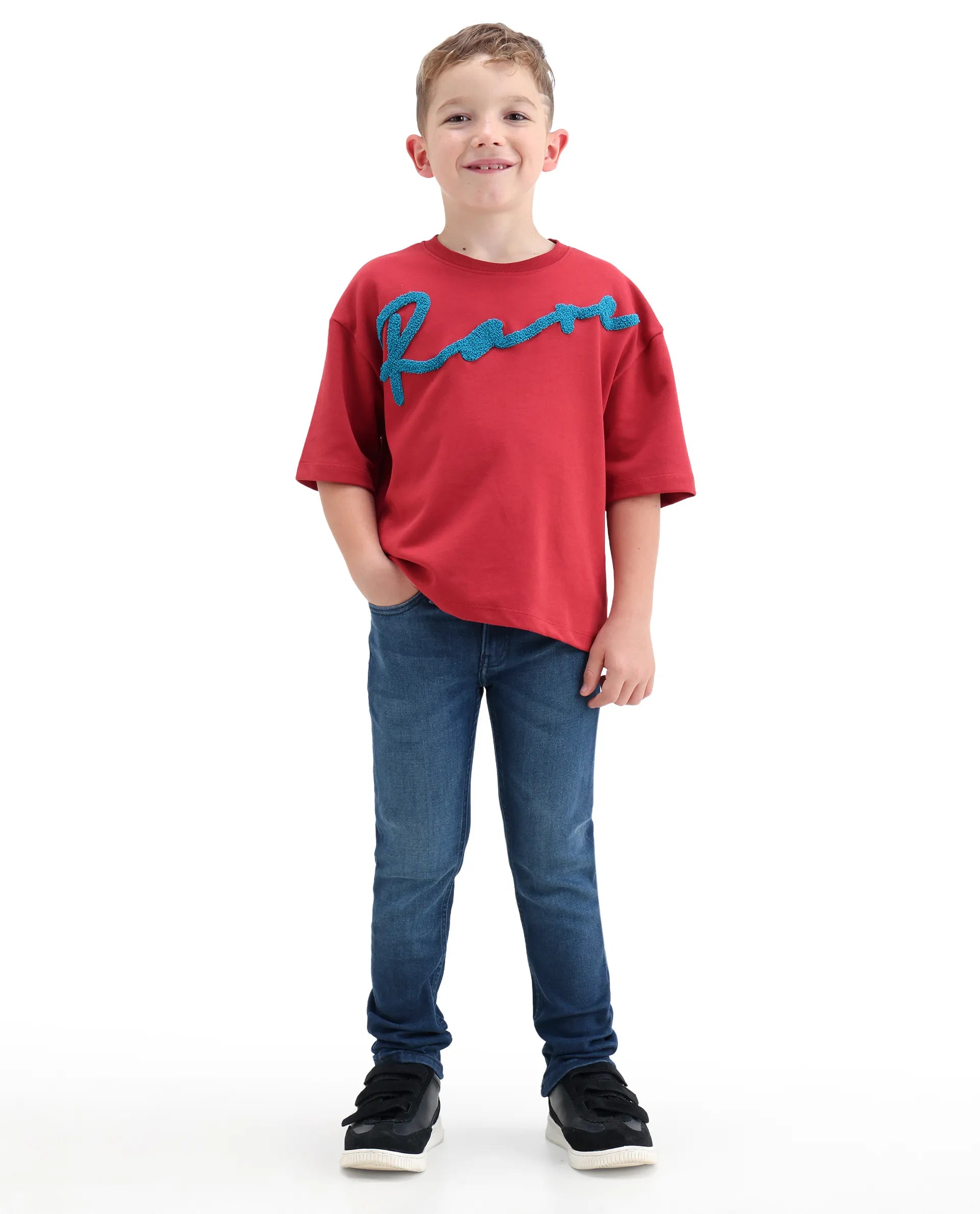 Rare Ones Kids Daito-2 Blue Cotton Blend Fabric Button And Zipper Closure Slim Fit Jeans