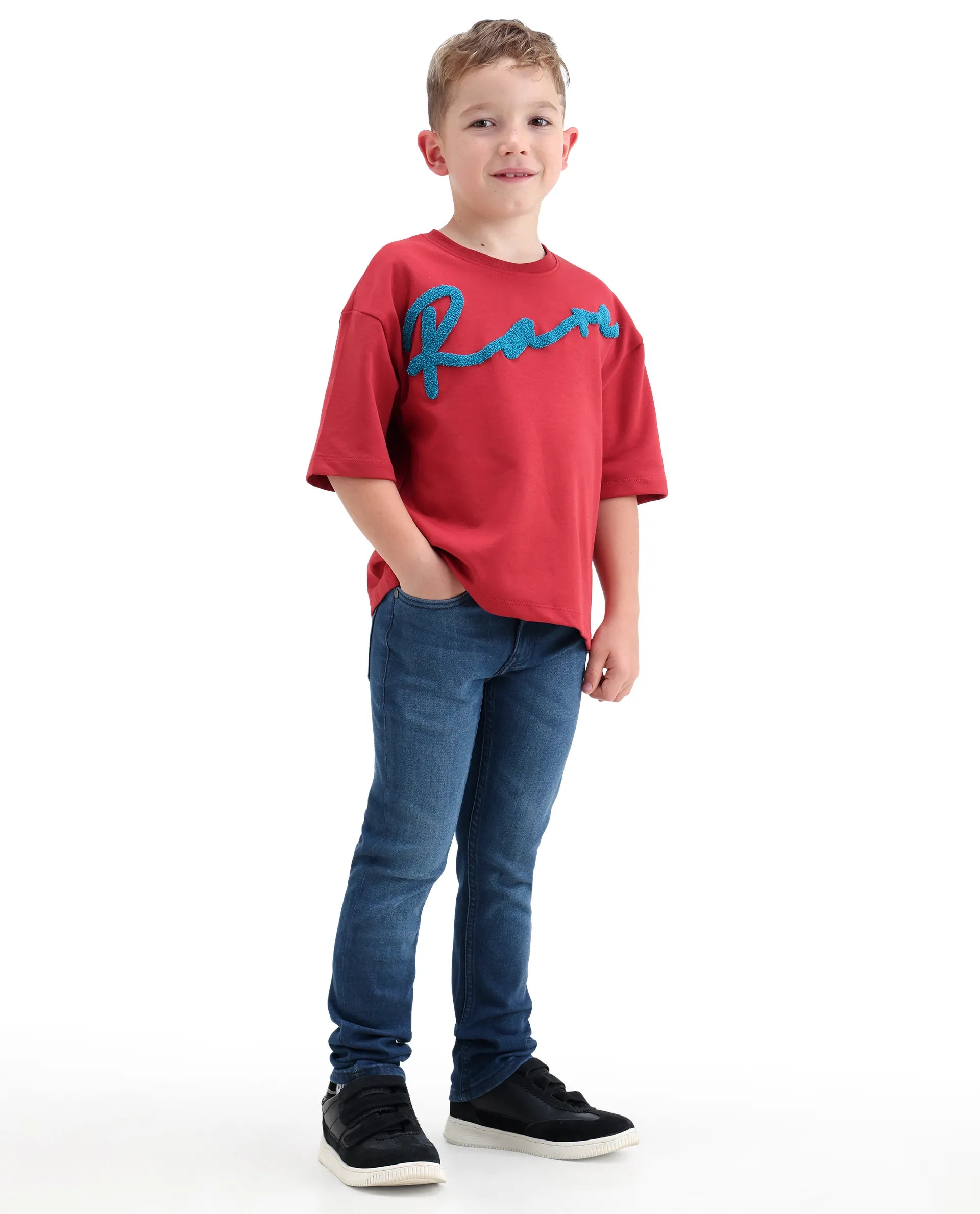 Rare Ones Kids Daito-2 Blue Cotton Blend Fabric Button And Zipper Closure Slim Fit Jeans