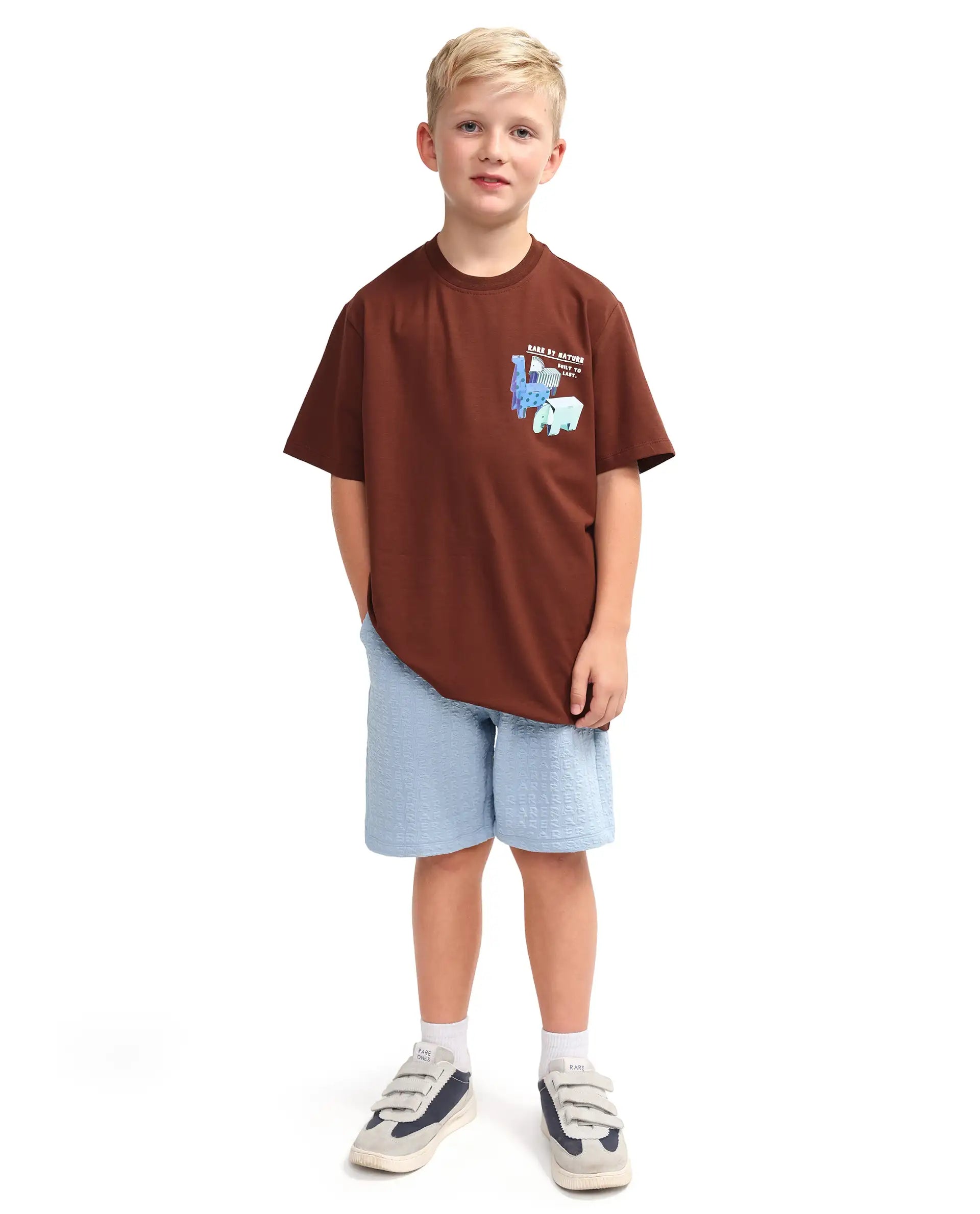 Rare Ones Kids Myrok-B Blue Polyester Blend Fabric Drawstring Closure Jacquard Regular Fit Shorts