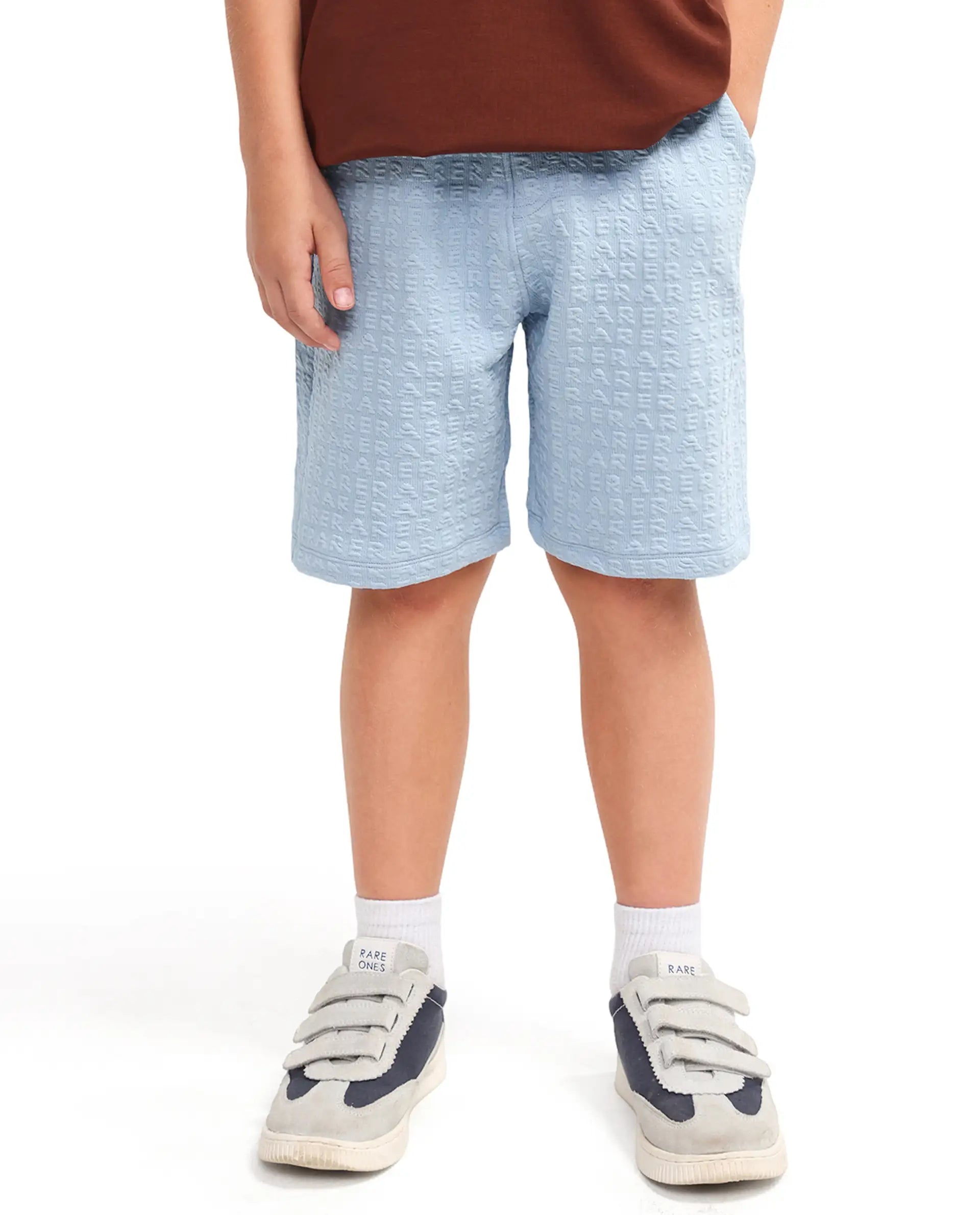 Rare Ones Kids Myrok-B Blue Polyester Blend Fabric Drawstring Closure Jacquard Regular Fit Shorts