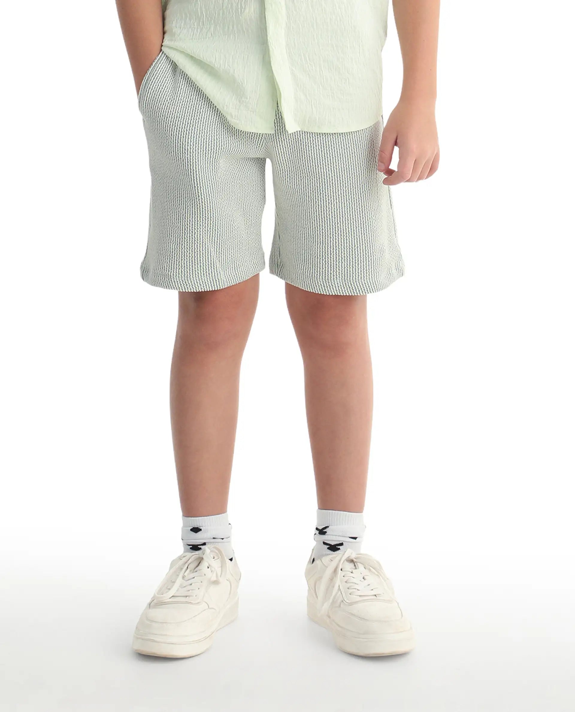 Rare Ones Kids John26-B Light Green Cotton Blend Fabric Drawstring Closure Regular Fit Shorts