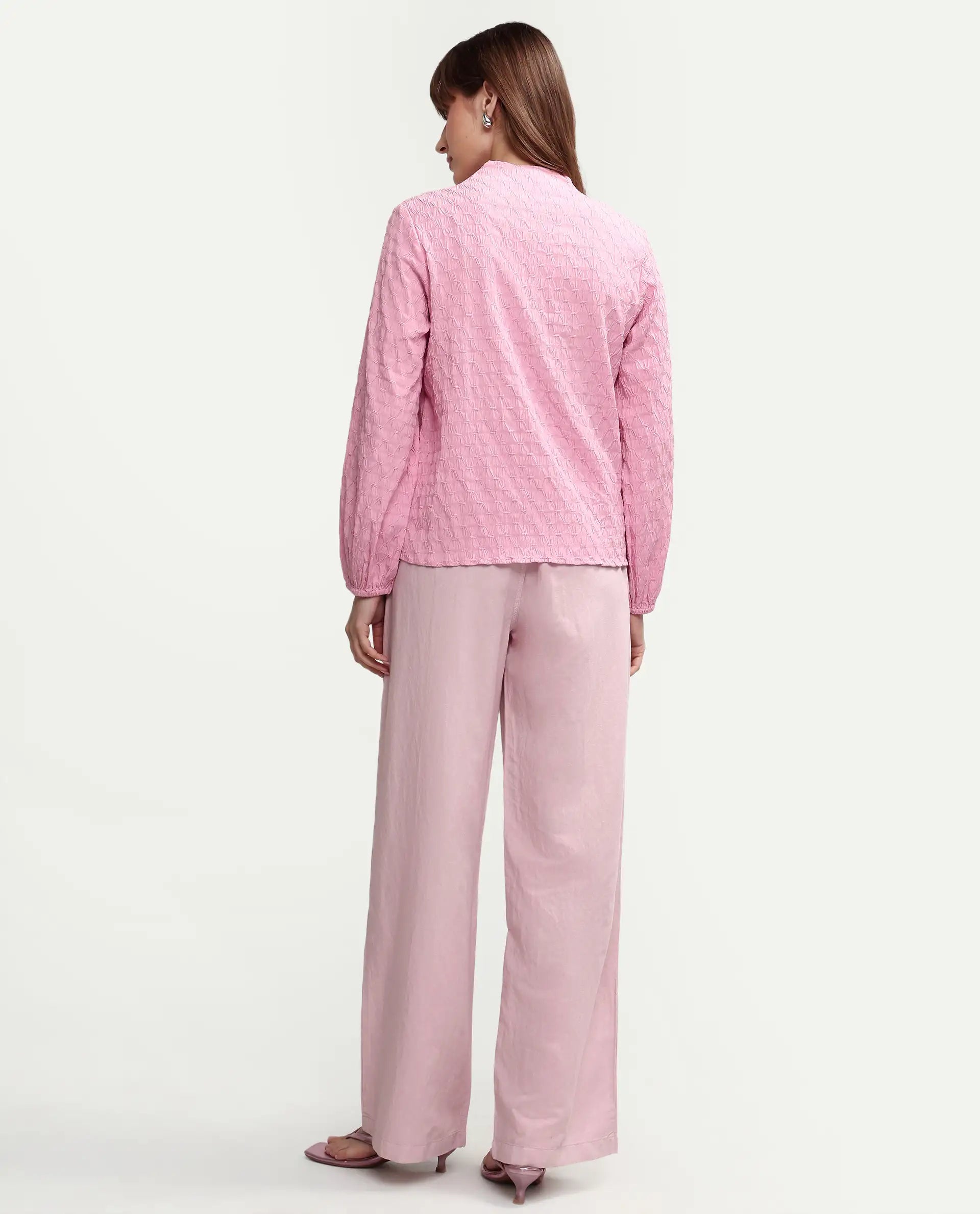Rareism Women's Uniq Dusky Pink Linen Blend Fabric Straight Plain Trouser