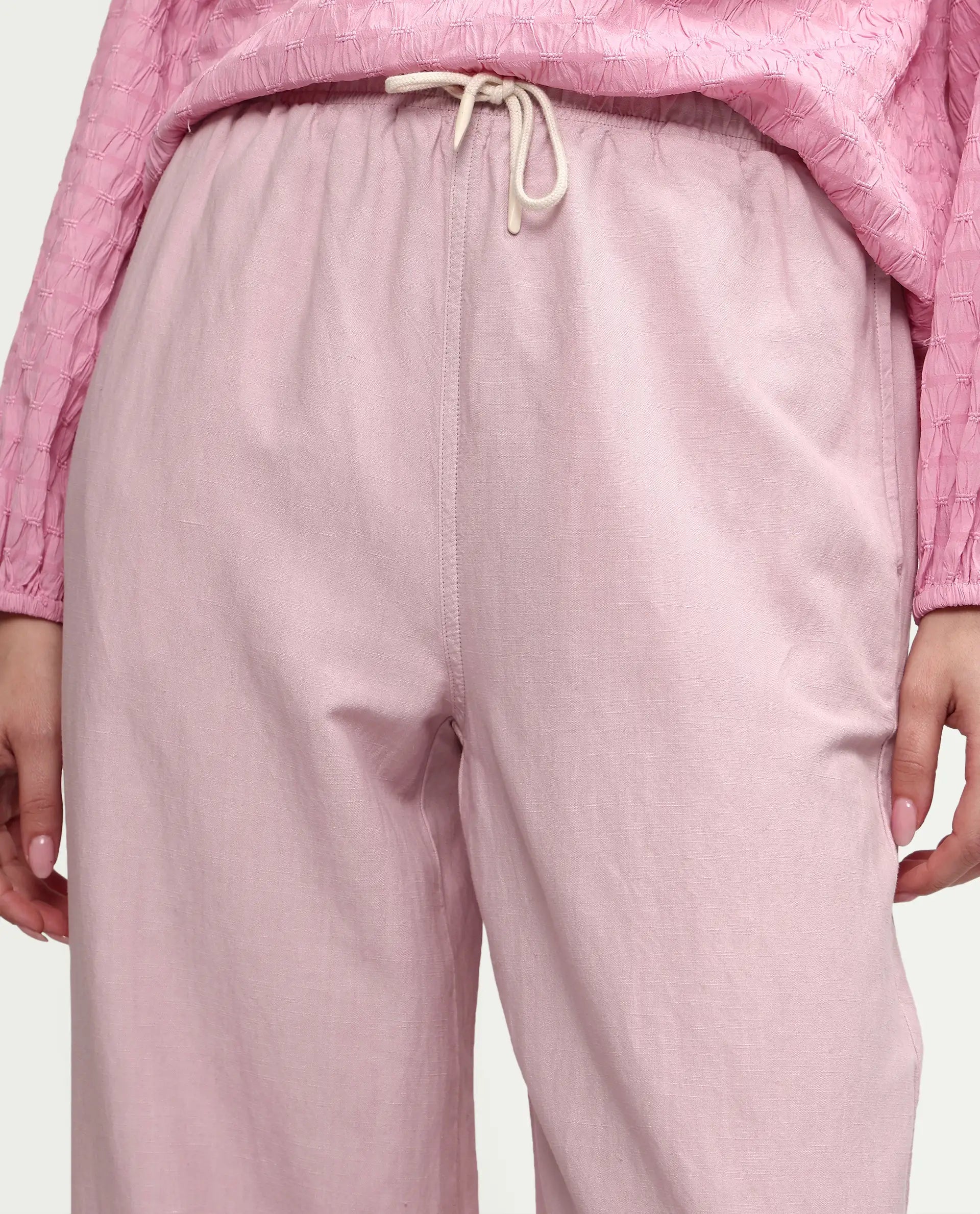 Rareism Women's Uniq Dusky Pink Linen Blend Fabric Straight Plain Trouser