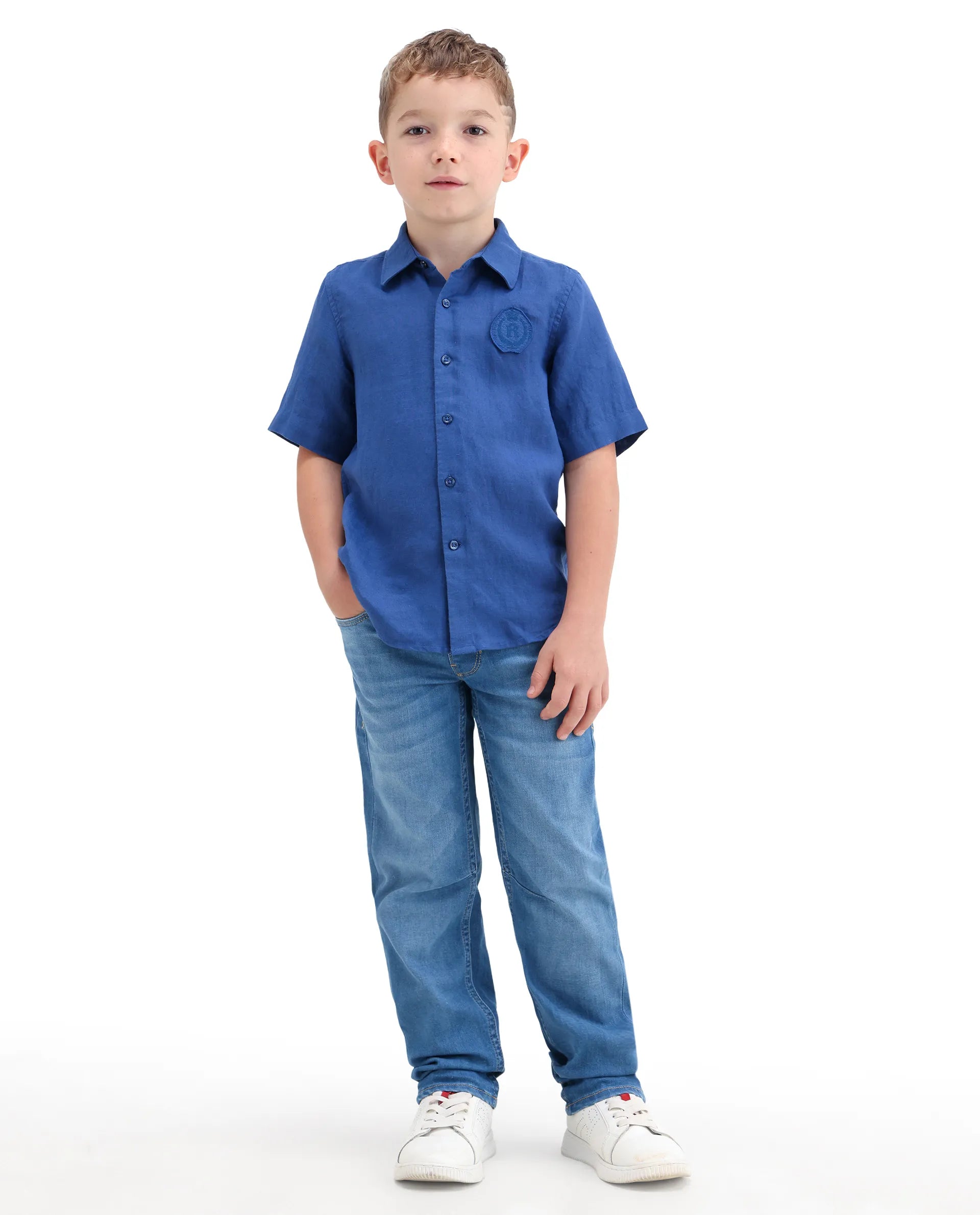 Rare Ones Kids Peter Light Blue Cotton Blend Fabric Pull-On Closure Regular Fit Jeans