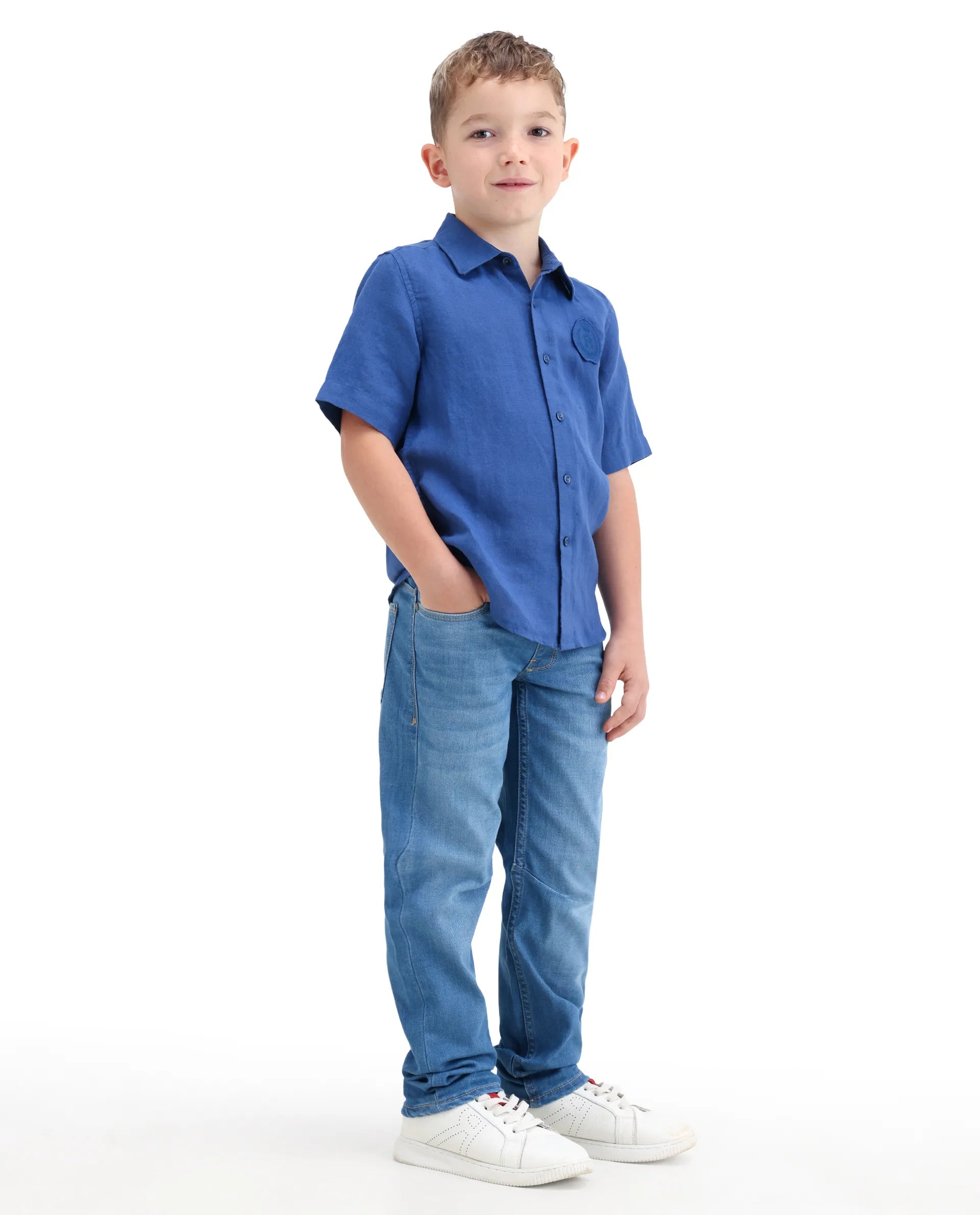 Rare Ones Kids Peter Light Blue Cotton Blend Fabric Pull-On Closure Regular Fit Jeans
