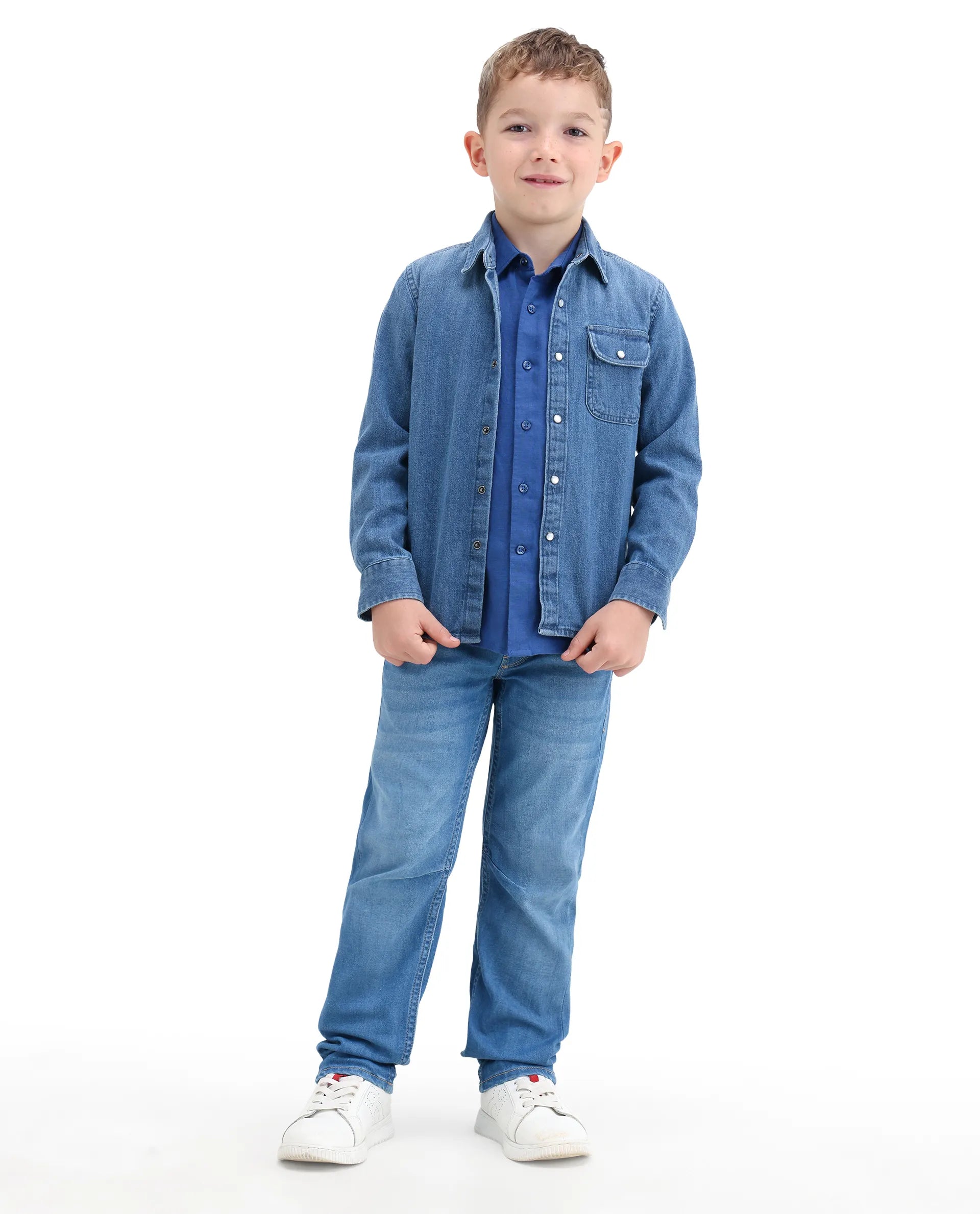 Rare Ones Kids Peter Light Blue Cotton Blend Fabric Pull-On Closure Regular Fit Jeans