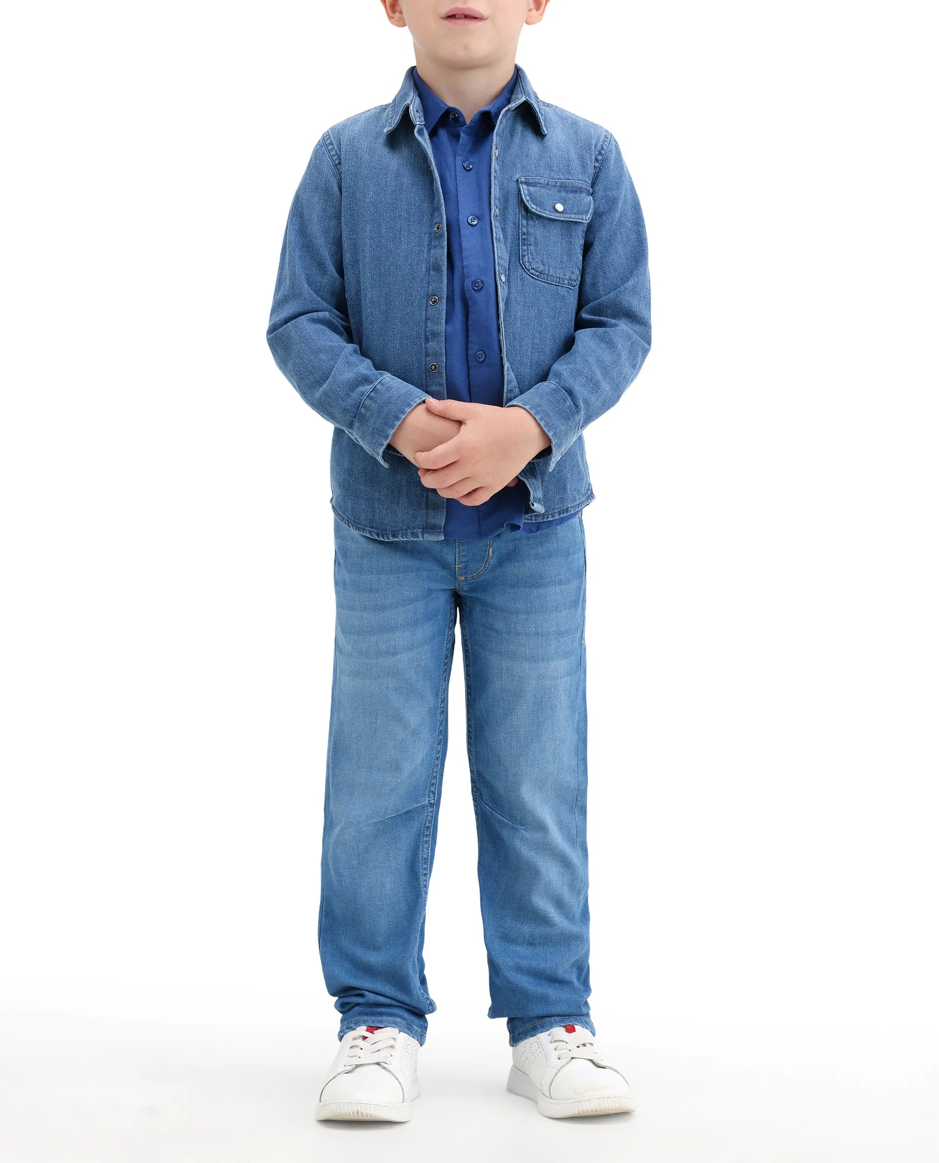 Rare Ones Kids Peter Light Blue Cotton Blend Fabric Pull-On Closure Regular Fit Jeans