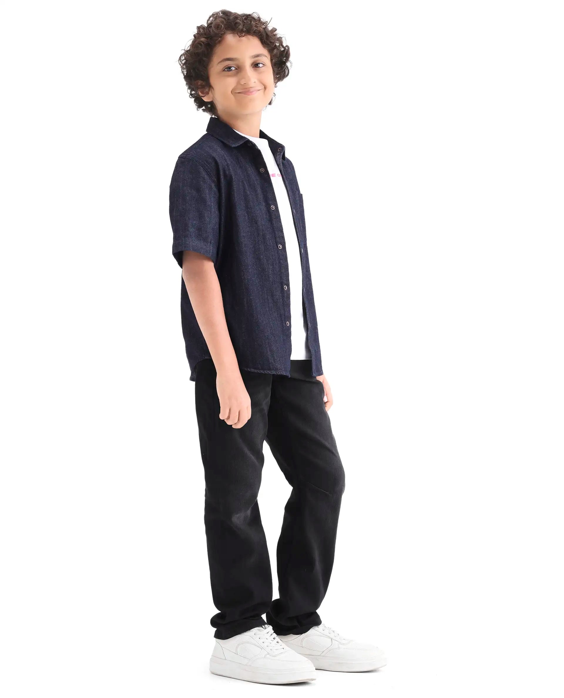 Rare Ones Kids Khai Black Cotton Blend Fabric Pull-On Closure Regular Fit Jeans