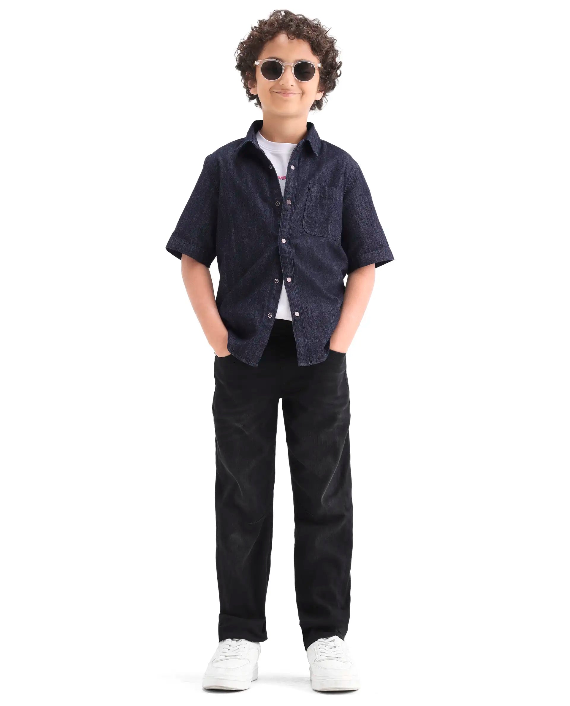 Rare Ones Kids Khai Black Cotton Blend Fabric Pull-On Closure Regular Fit Jeans