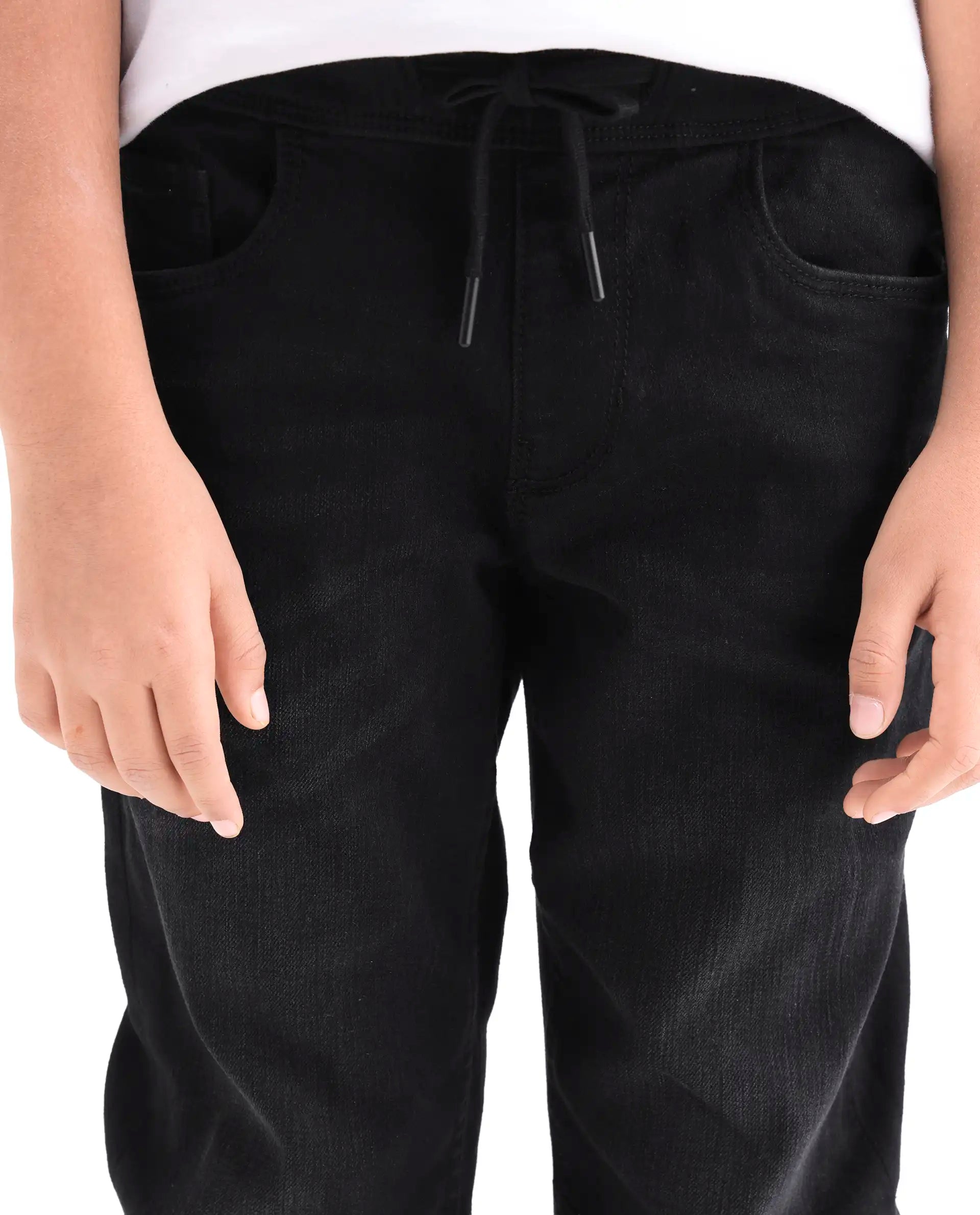 Rare Ones Kids Khai Black Cotton Blend Fabric Pull-On Closure Regular Fit Jeans