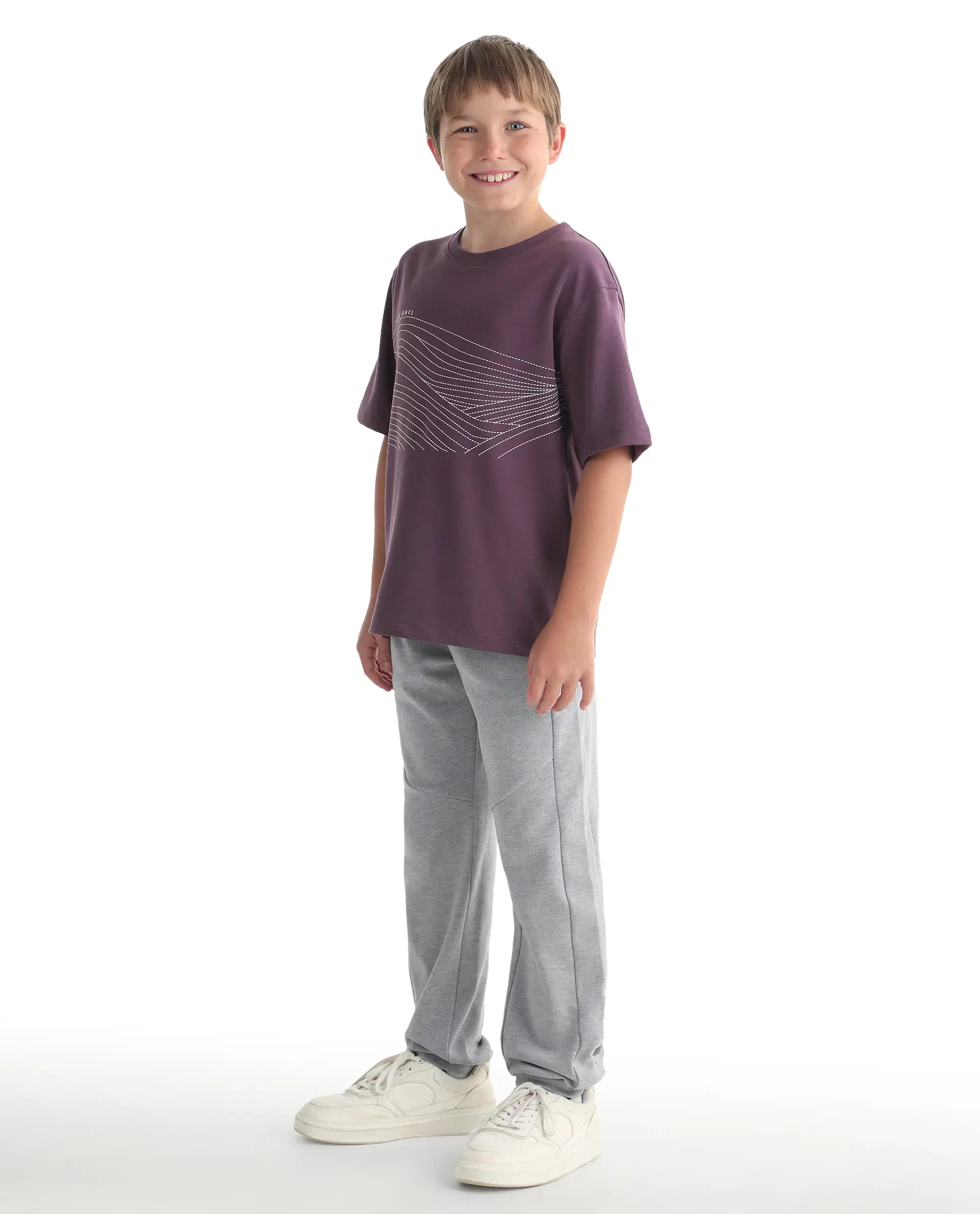 Rare Ones Kids Gwen Melange Grey Cotton Blend Fabric Drawstring Closure Cut & Sew Jogger Fit Track Pant