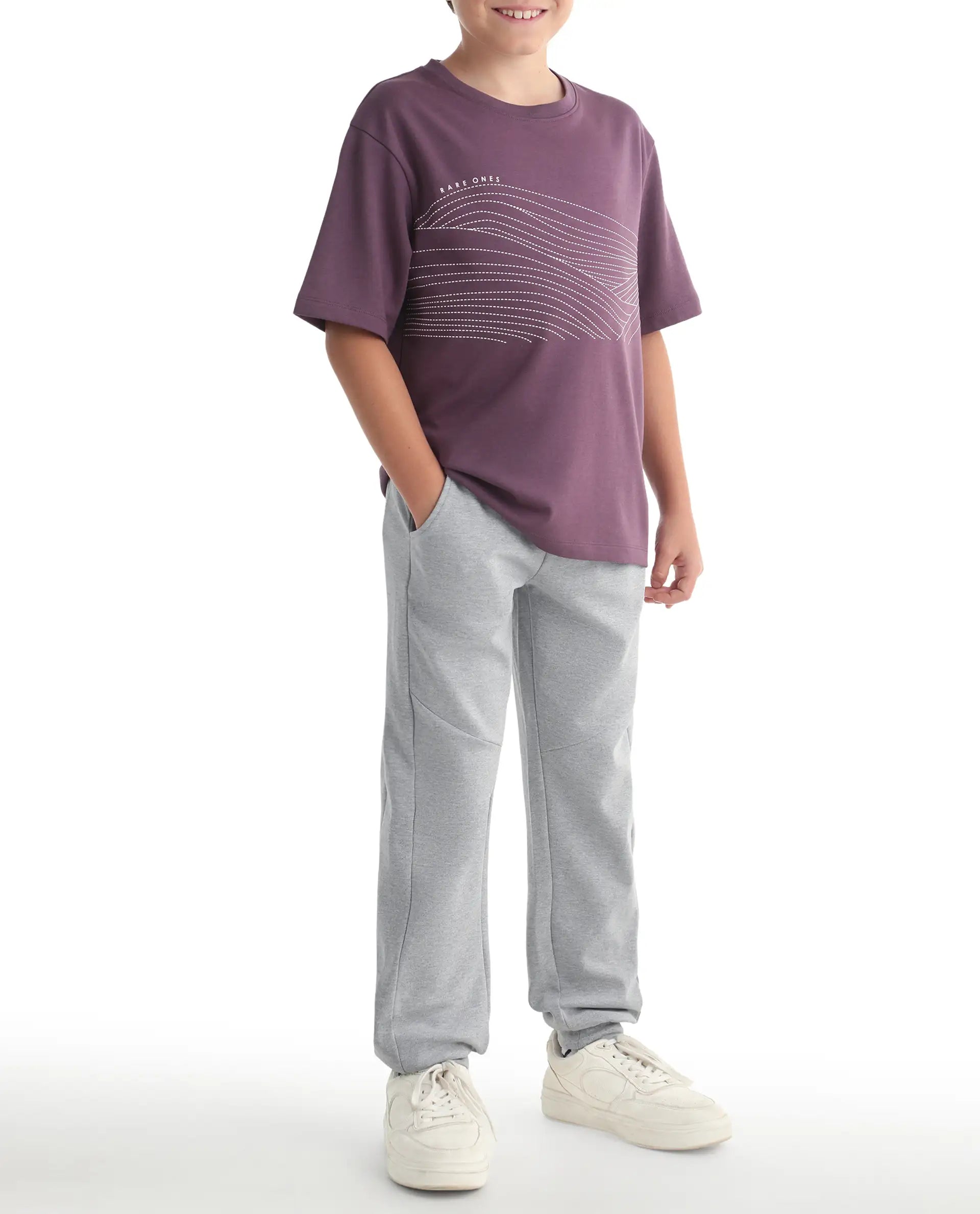 Rare Ones Kids Gwen Melange Grey Cotton Blend Fabric Drawstring Closure Cut & Sew Jogger Fit Track Pant