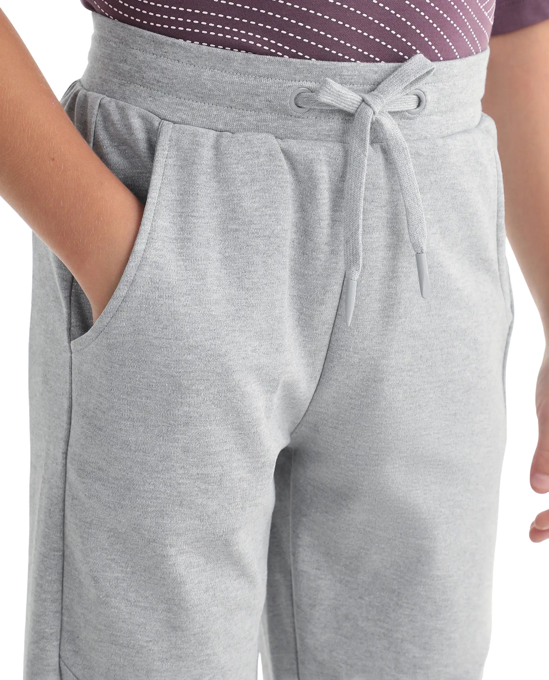 Rare Ones Kids Gwen Melange Grey Cotton Blend Fabric Drawstring Closure Cut & Sew Jogger Fit Track Pant