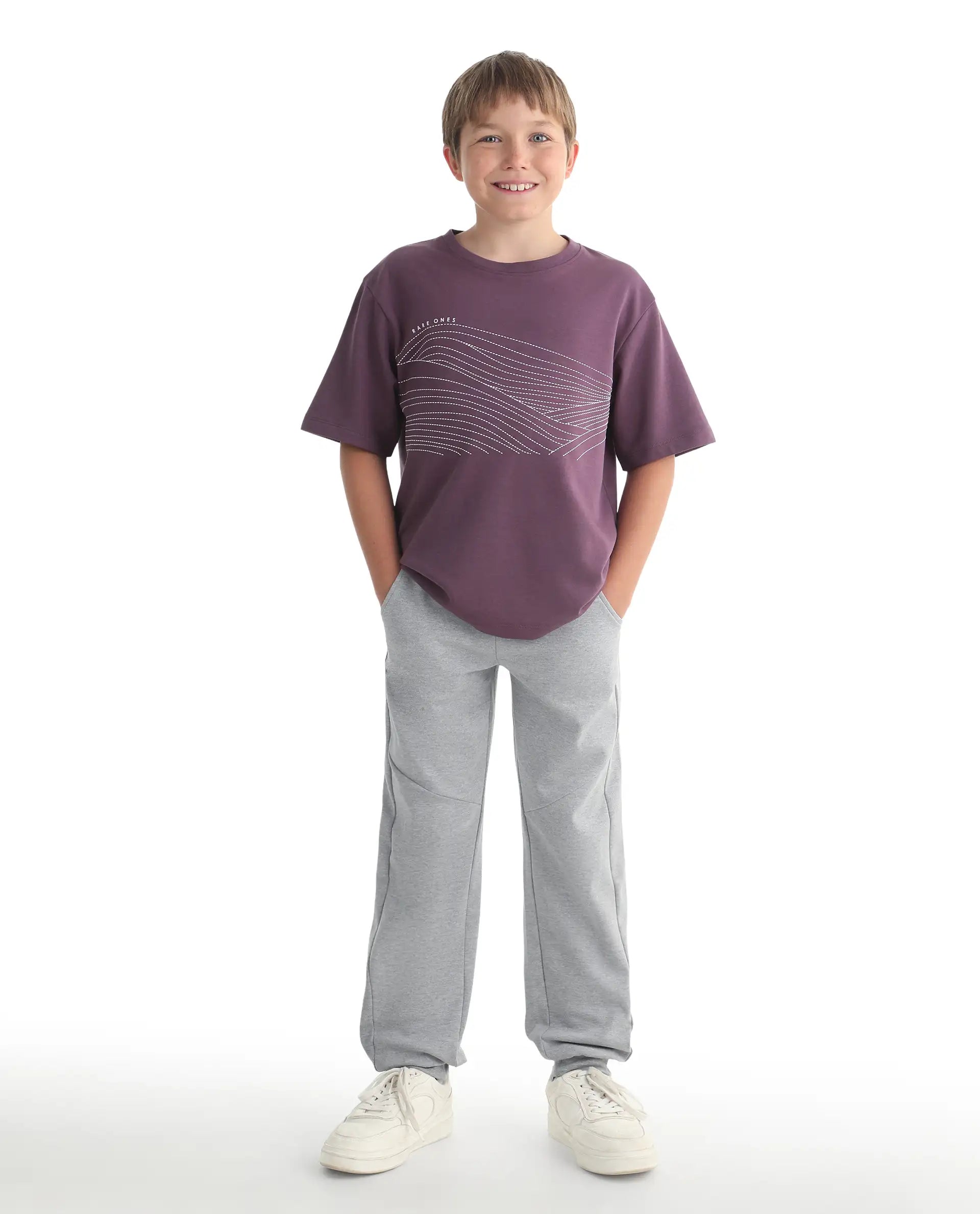Rare Ones Kids Gwen Melange Grey Cotton Blend Fabric Drawstring Closure Cut & Sew Jogger Fit Track Pant
