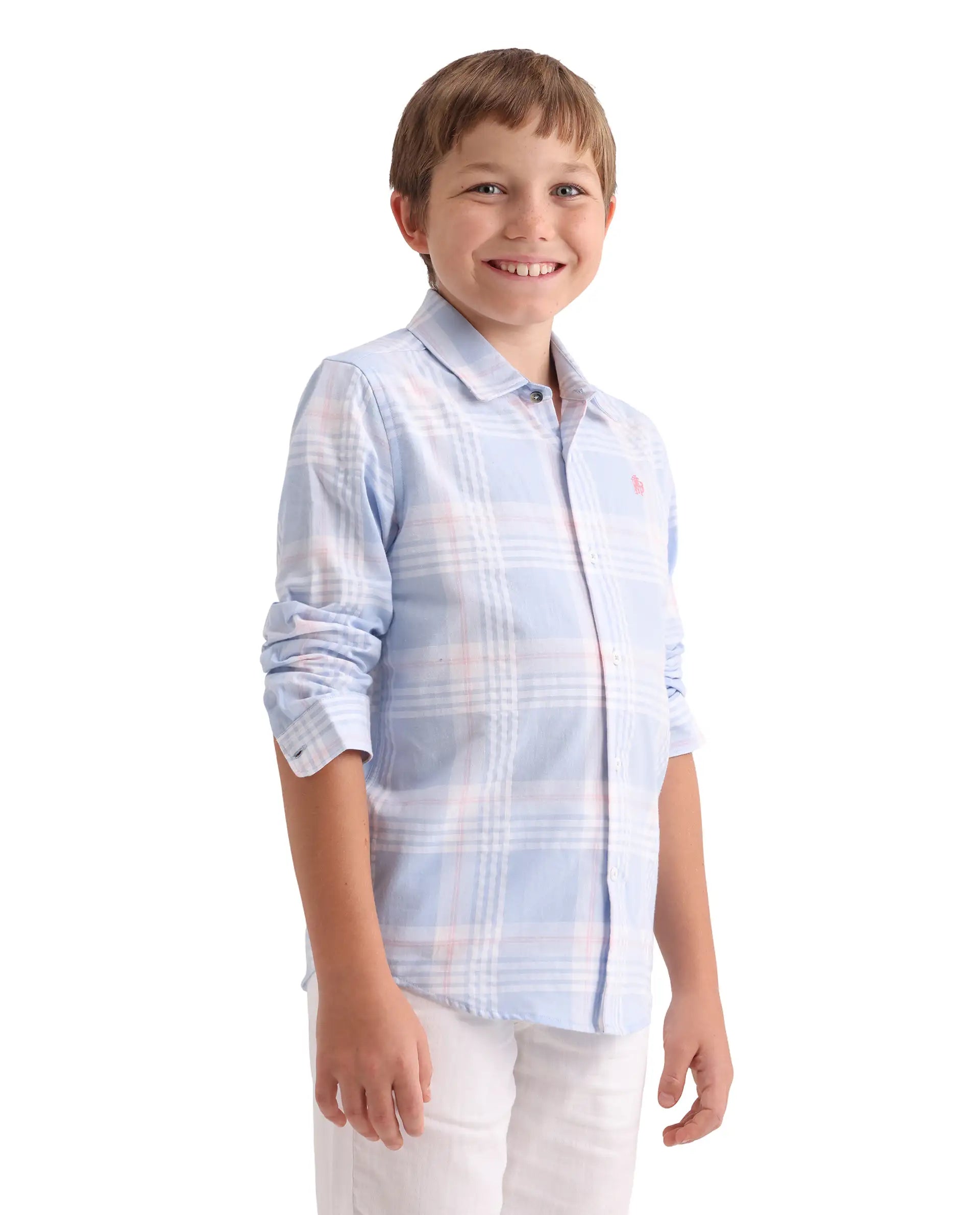 Rare Ones Kids Dov Light Blue Cotton Fabric Button Closure Regular Fit Shirt