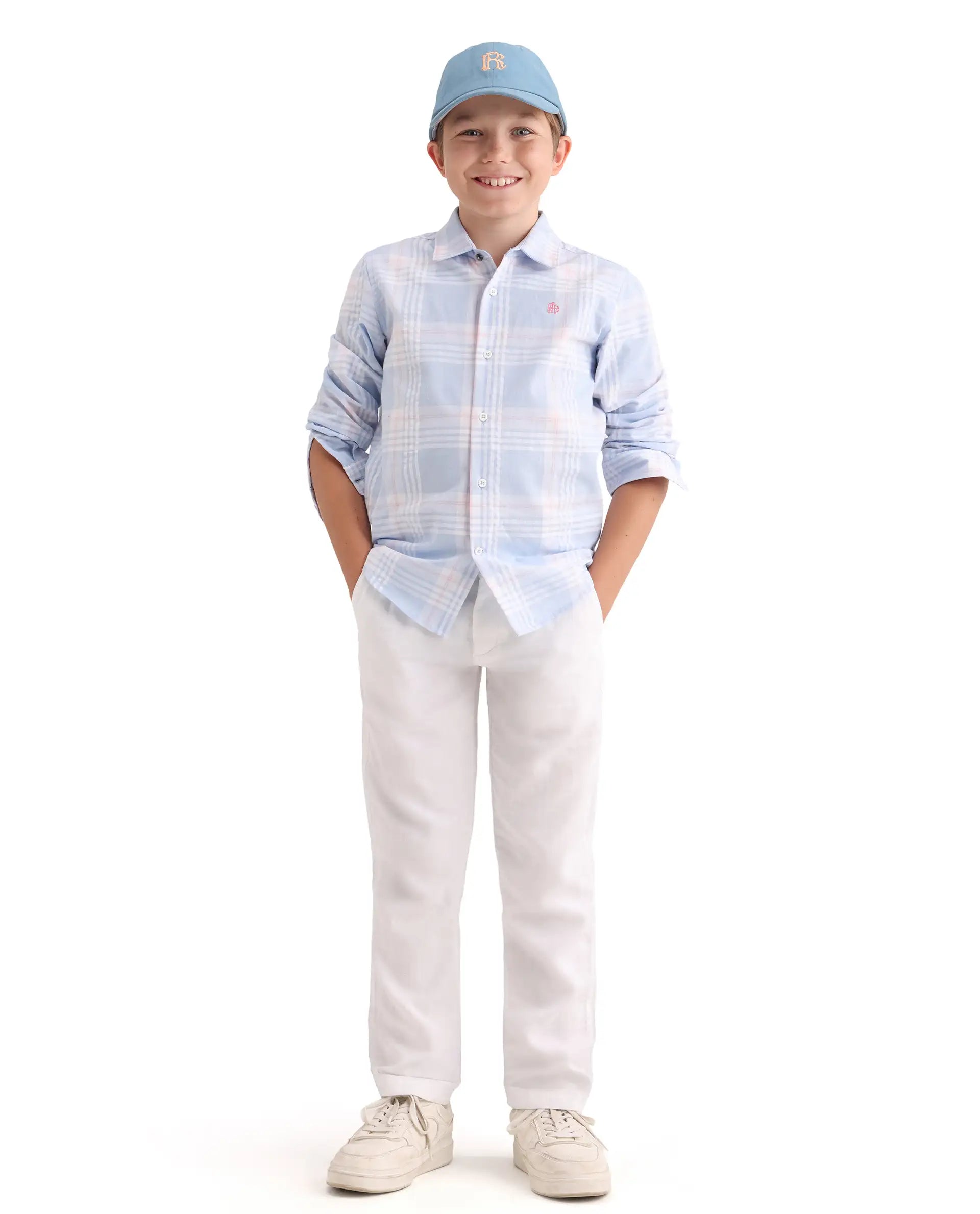 Rare Ones Kids Dov Light Blue Cotton Fabric Button Closure Regular Fit Shirt