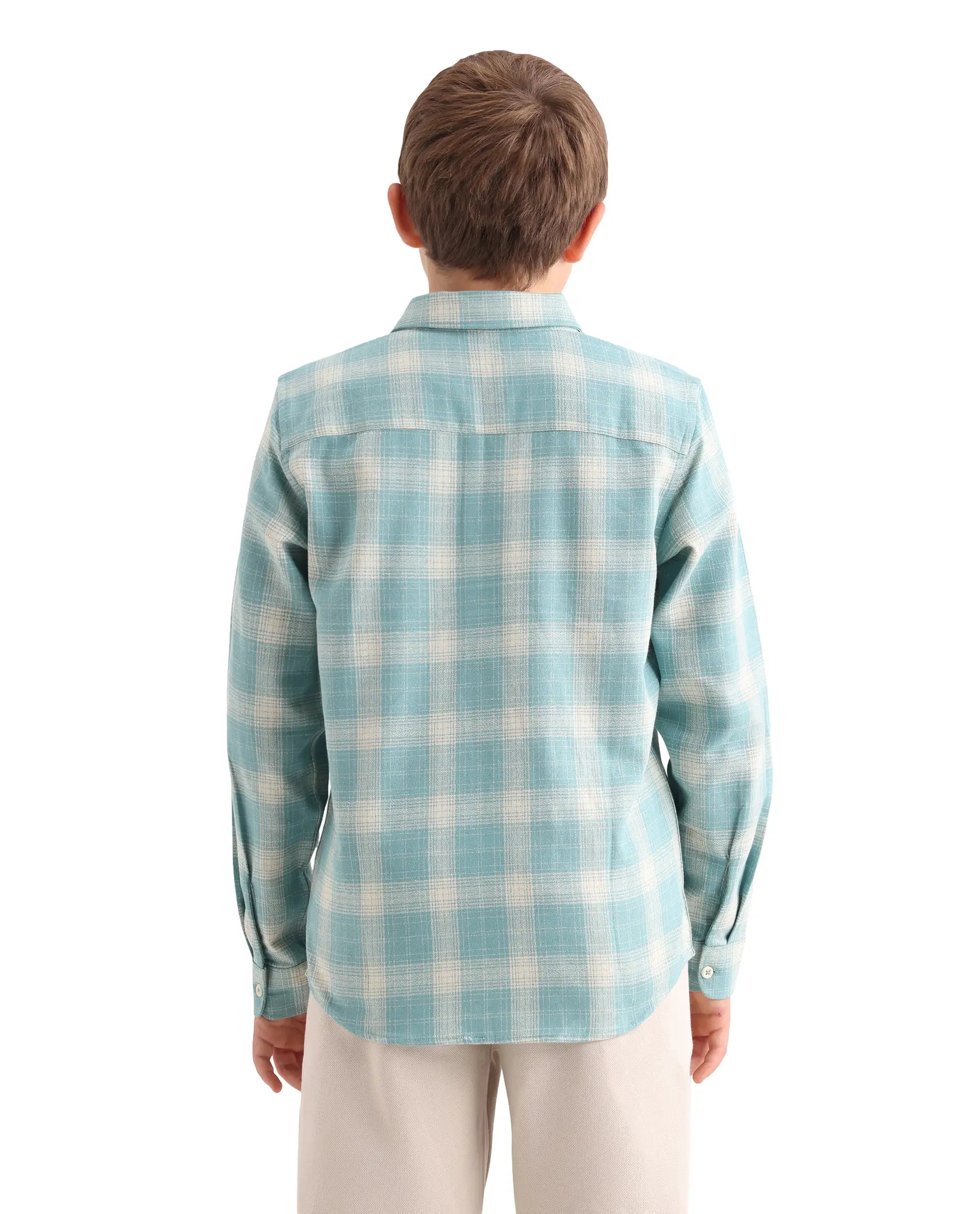 Rare Ones Kids Laken Light Green Cotton Fabric Button Closure Regular Fit Shirt