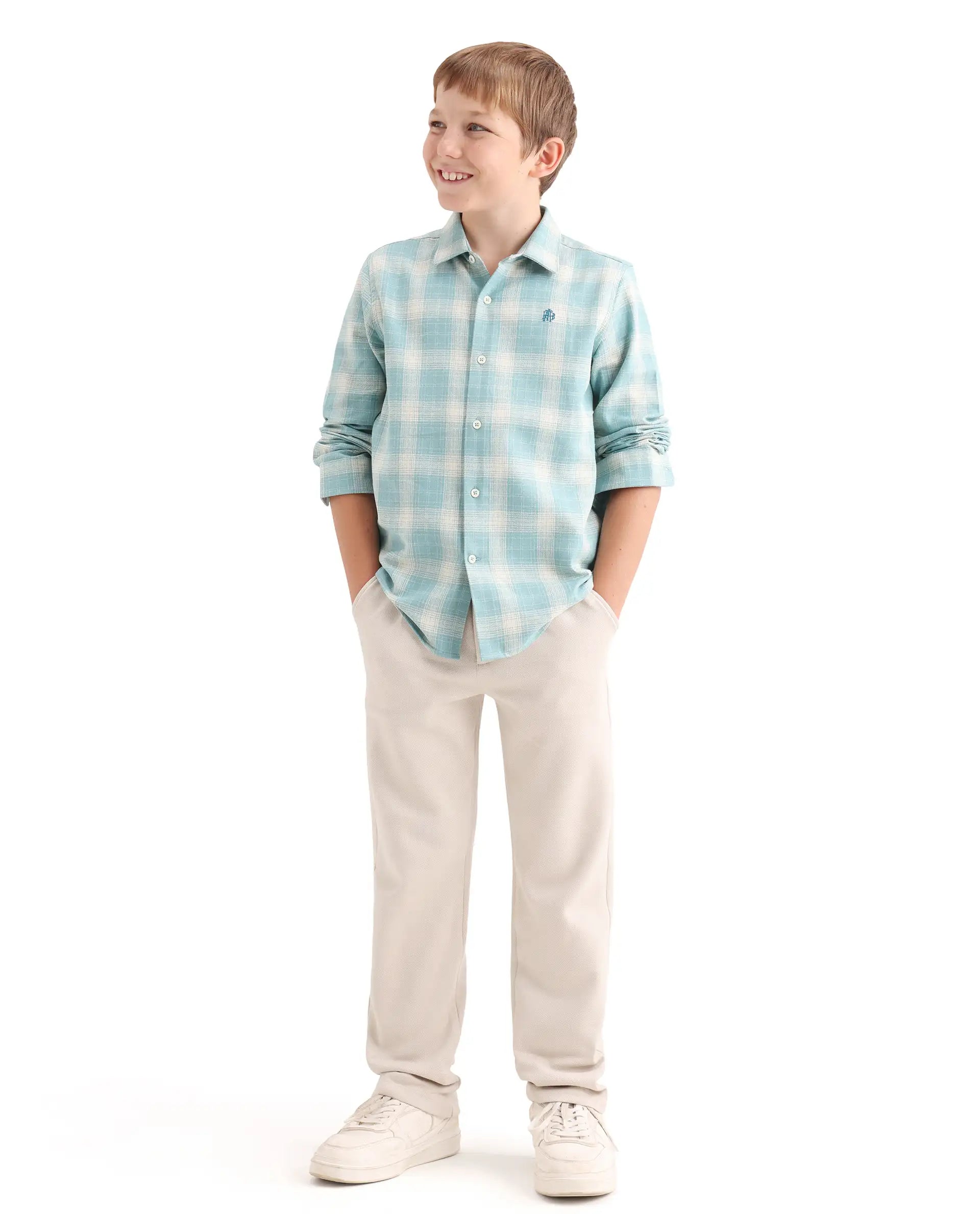Rare Ones Kids Laken Light Green Cotton Fabric Button Closure Regular Fit Shirt