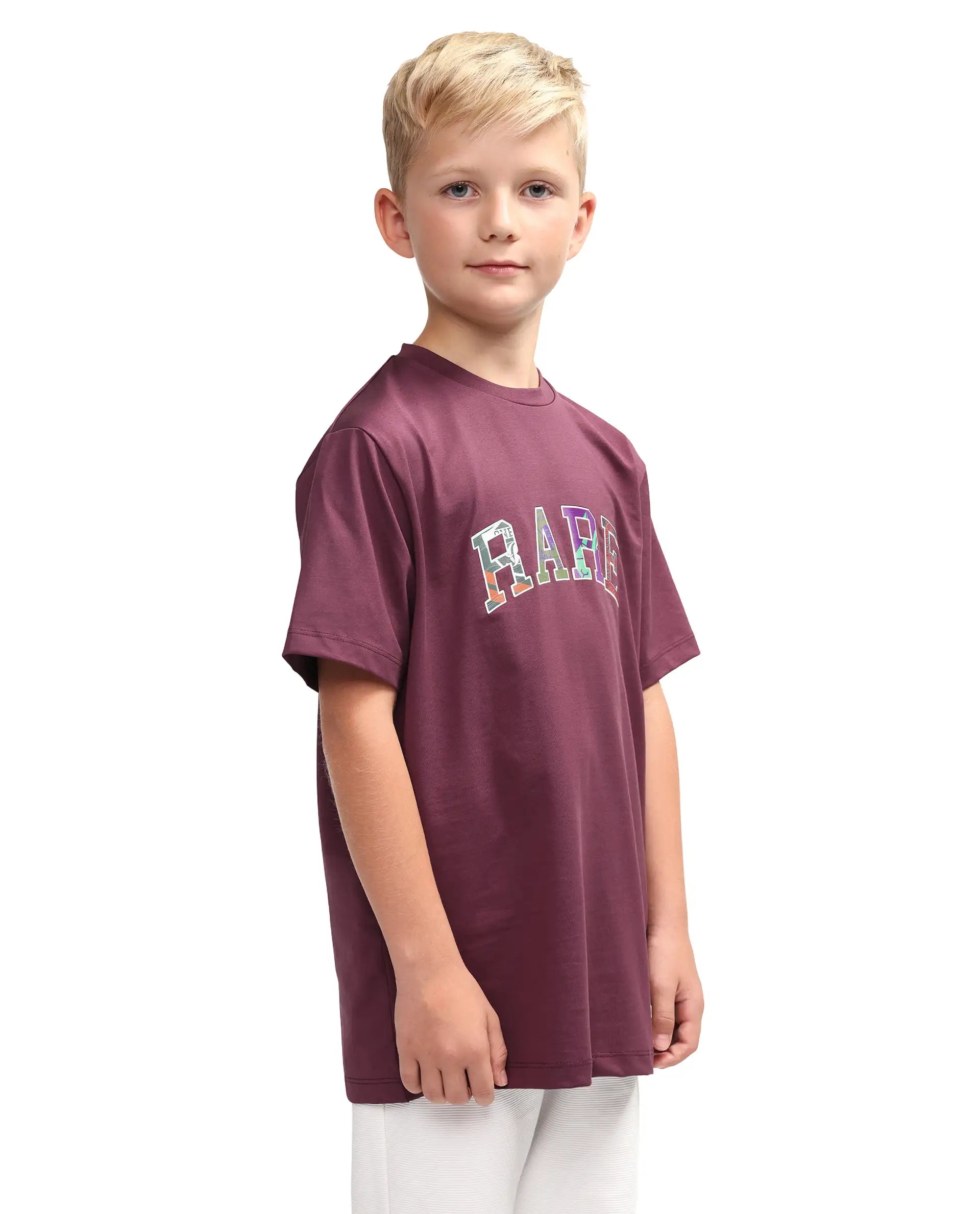Rare Ones Kids Jonty Dusky Purple Cotton Fabric Pull-On Closure Badge Applique Regular Fit T-Shirt