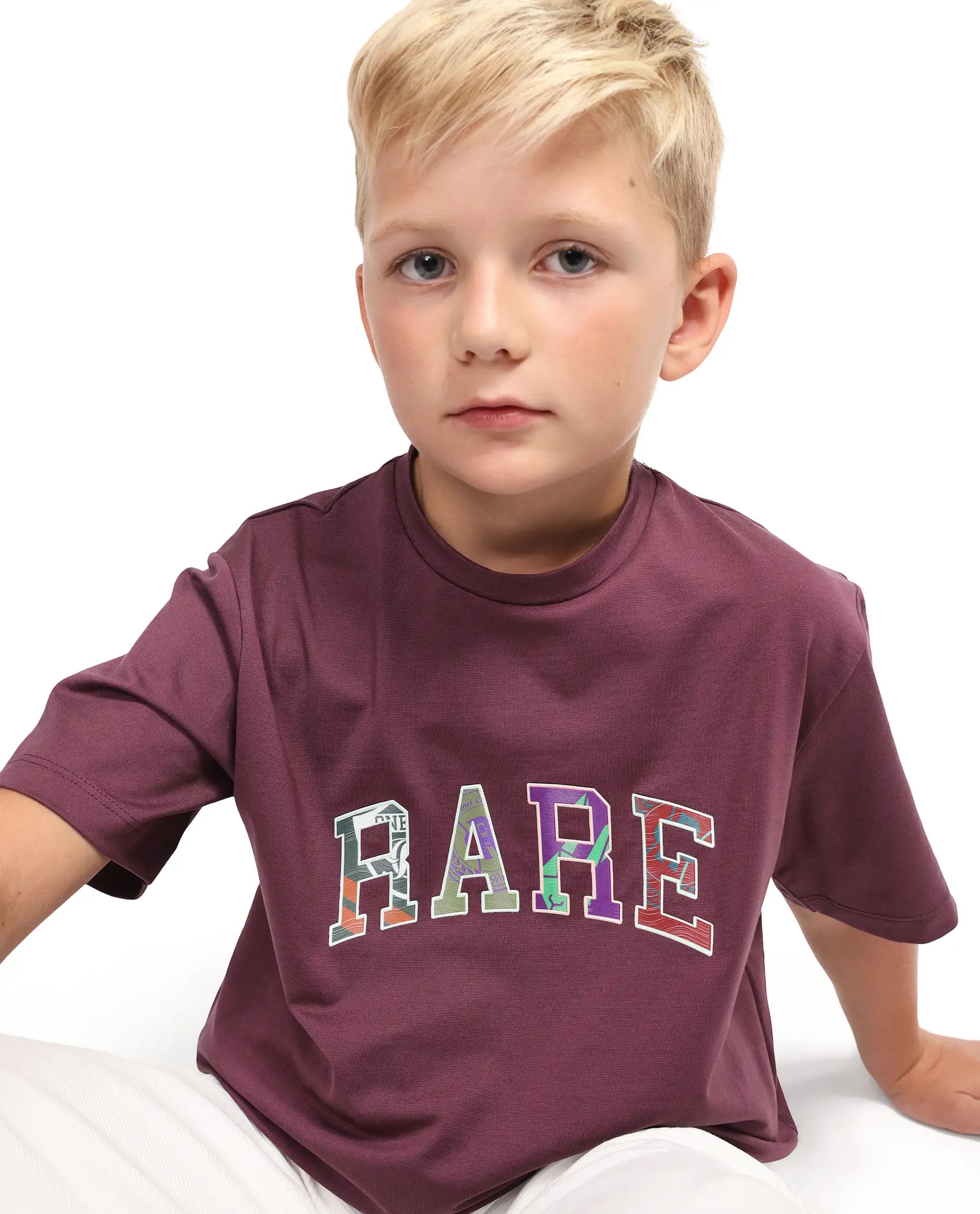 Rare Ones Kids Jonty Dusky Purple Cotton Fabric Pull-On Closure Badge Applique Regular Fit T-Shirt