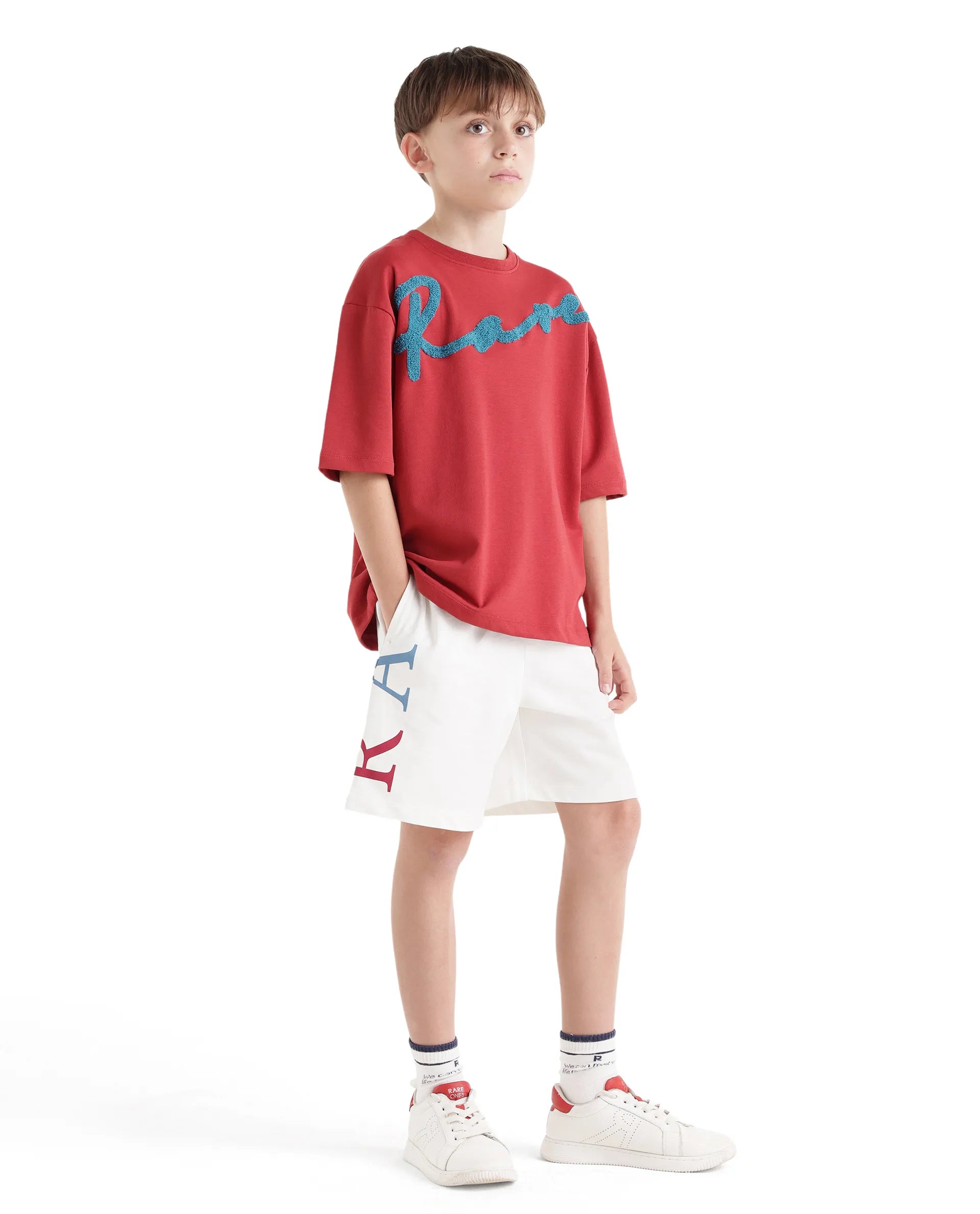Rare Ones Kids Rixo-B White Cotton Fabric Drawstring Closure Pigment Print Regular Fit Shorts