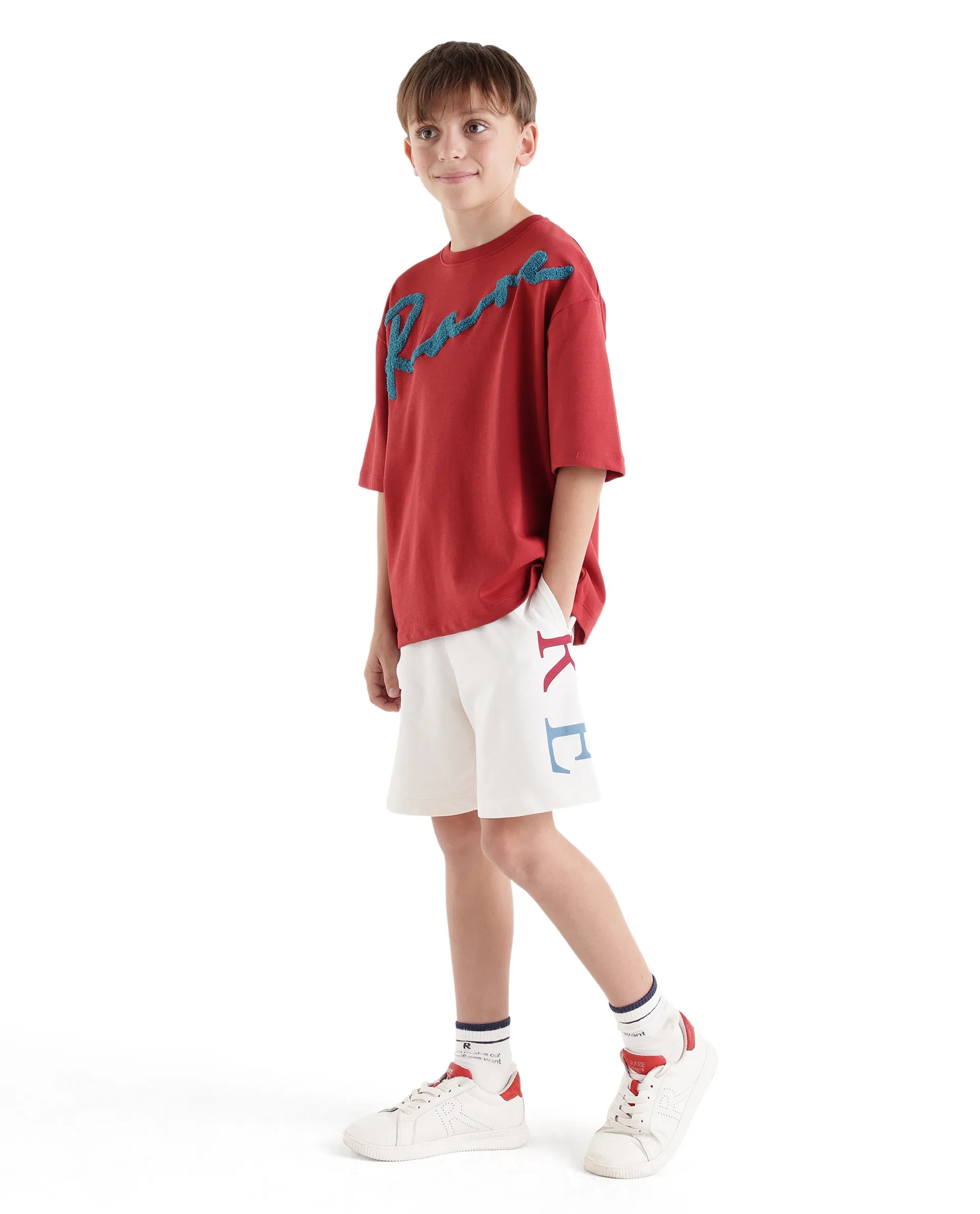 Rare Ones Kids Rixo-B White Cotton Fabric Drawstring Closure Pigment Print Regular Fit Shorts