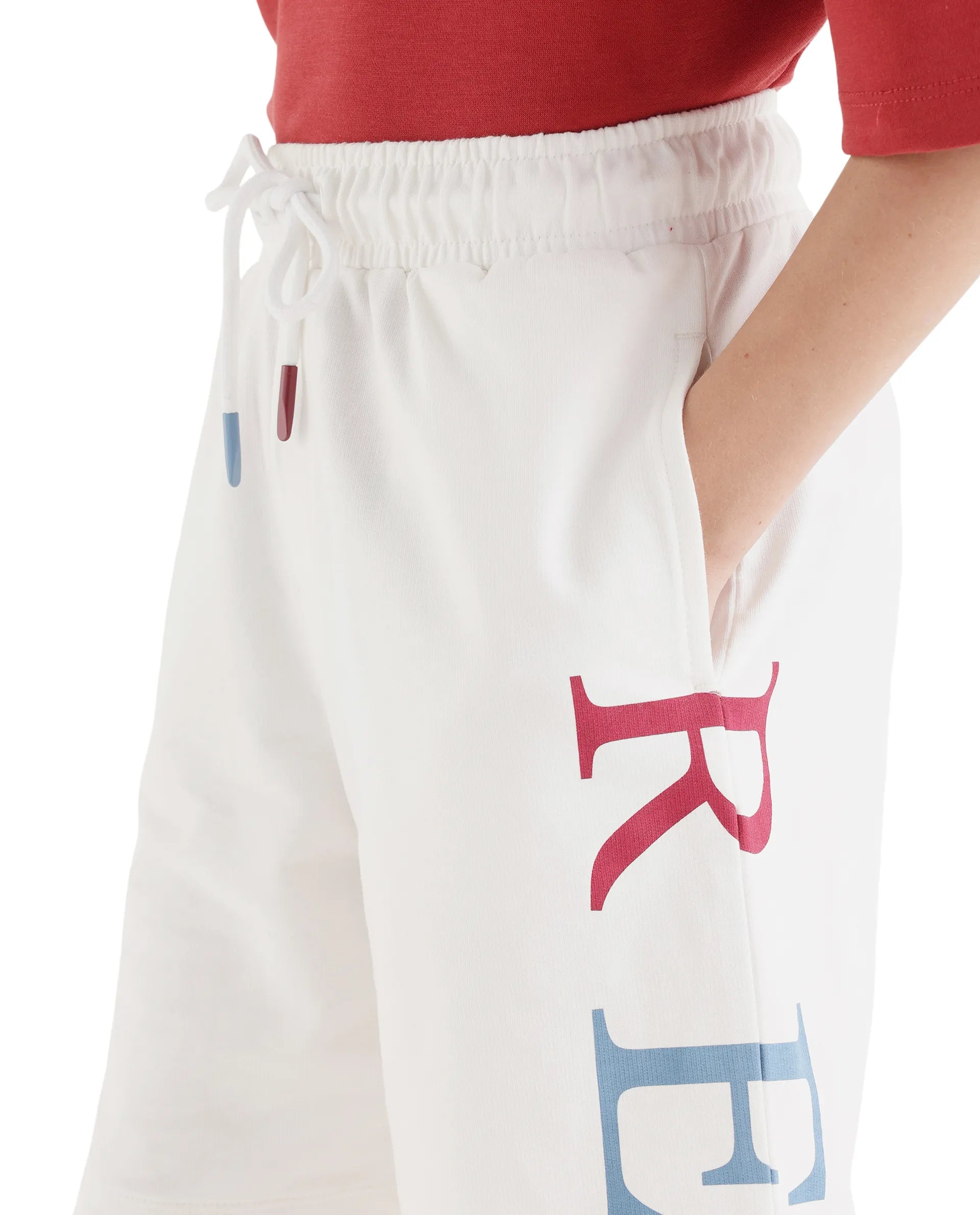 Rare Ones Kids Rixo-B White Cotton Fabric Drawstring Closure Pigment Print Regular Fit Shorts