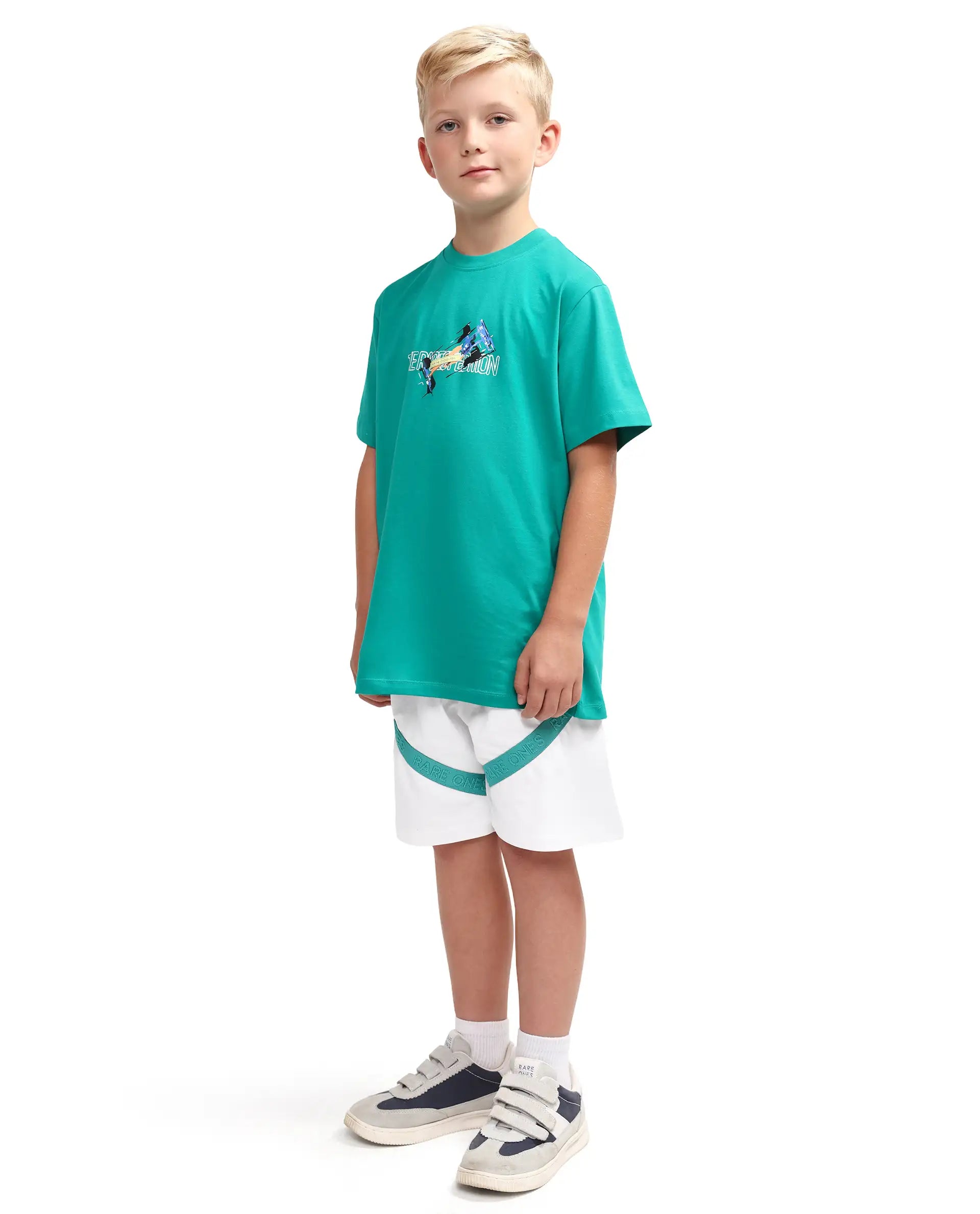 Rare Ones Kids Dream-B White Cotton Fabric Drawstring Closure Badge Applique Regular Fit Shorts