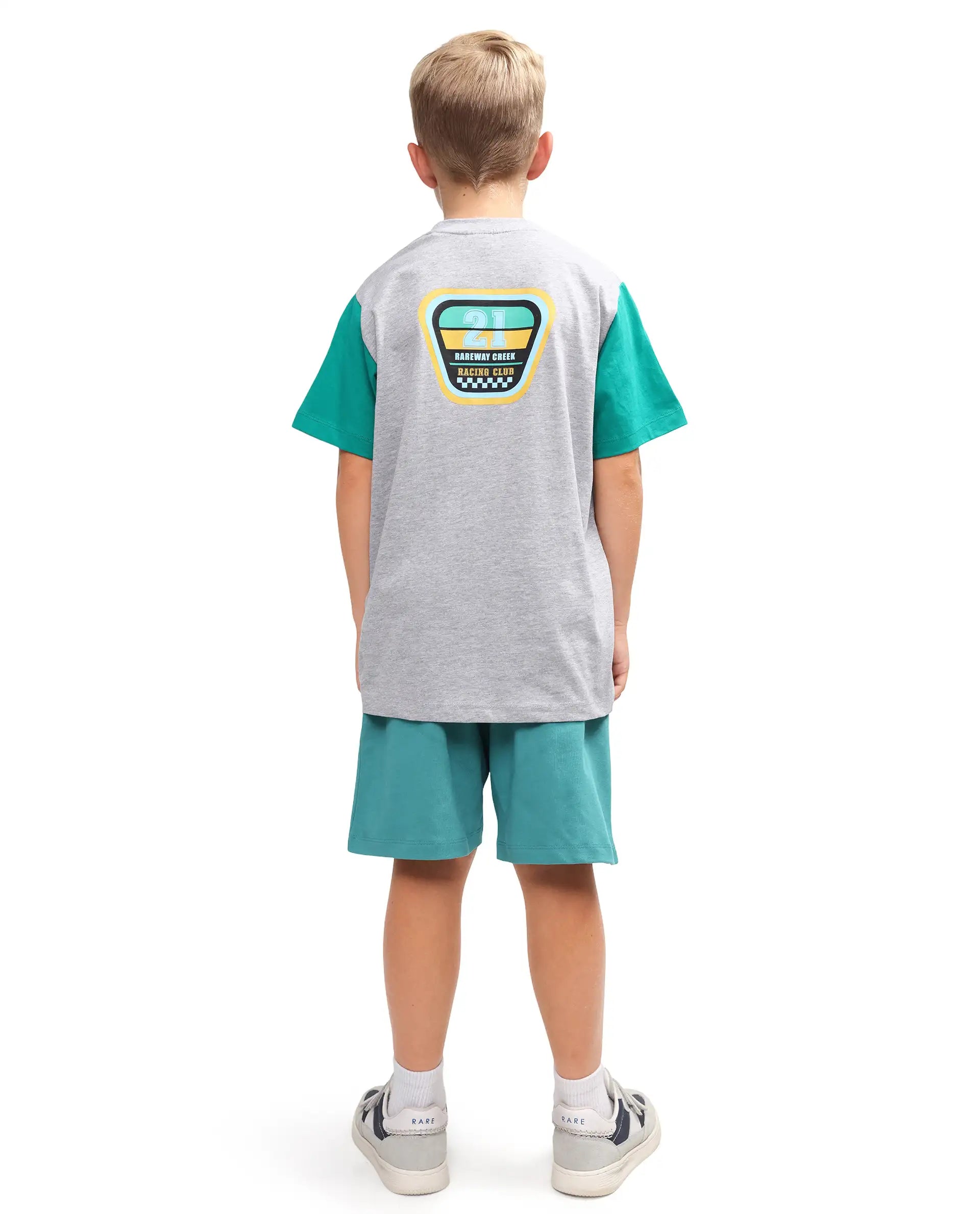 Rare Ones Kids Dream-B Teal Cotton Fabric Drawstring Closure Badge Applique Regular Fit Shorts