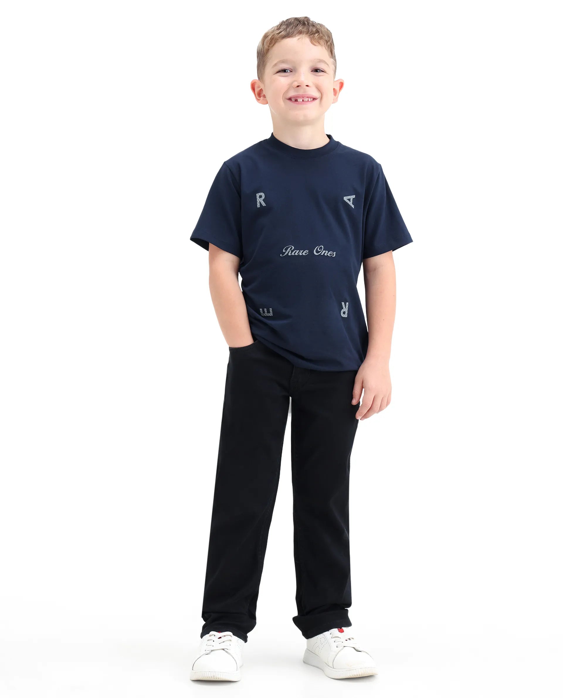 Rare Ones Kids Clif Black Cotton Blend Fabric Zipper Closure Regular Fit Jeans