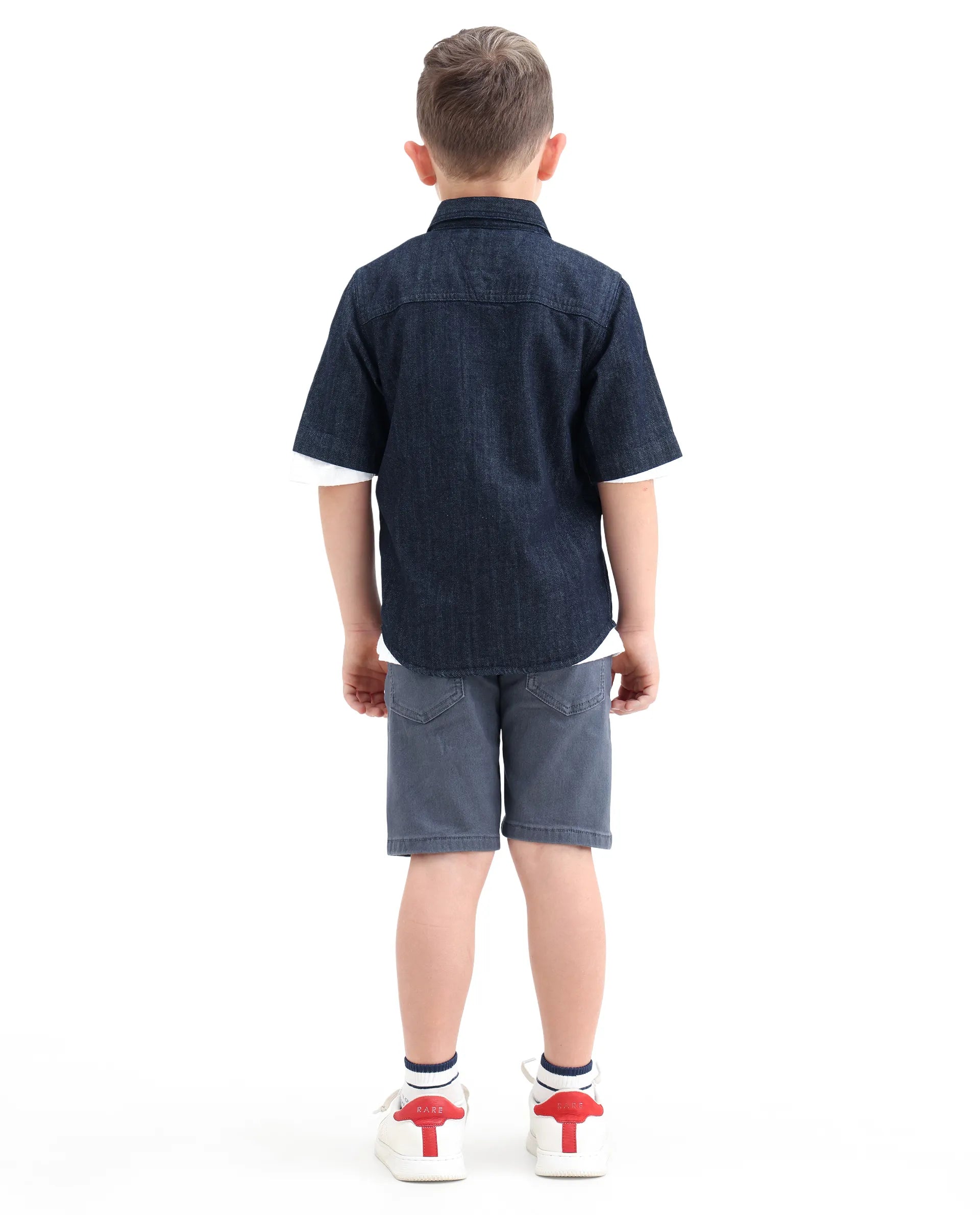 Rare Ones Kids Dell Grey Cotton Blend Fabric Button And Zipper Closure Regular Fit Shorts