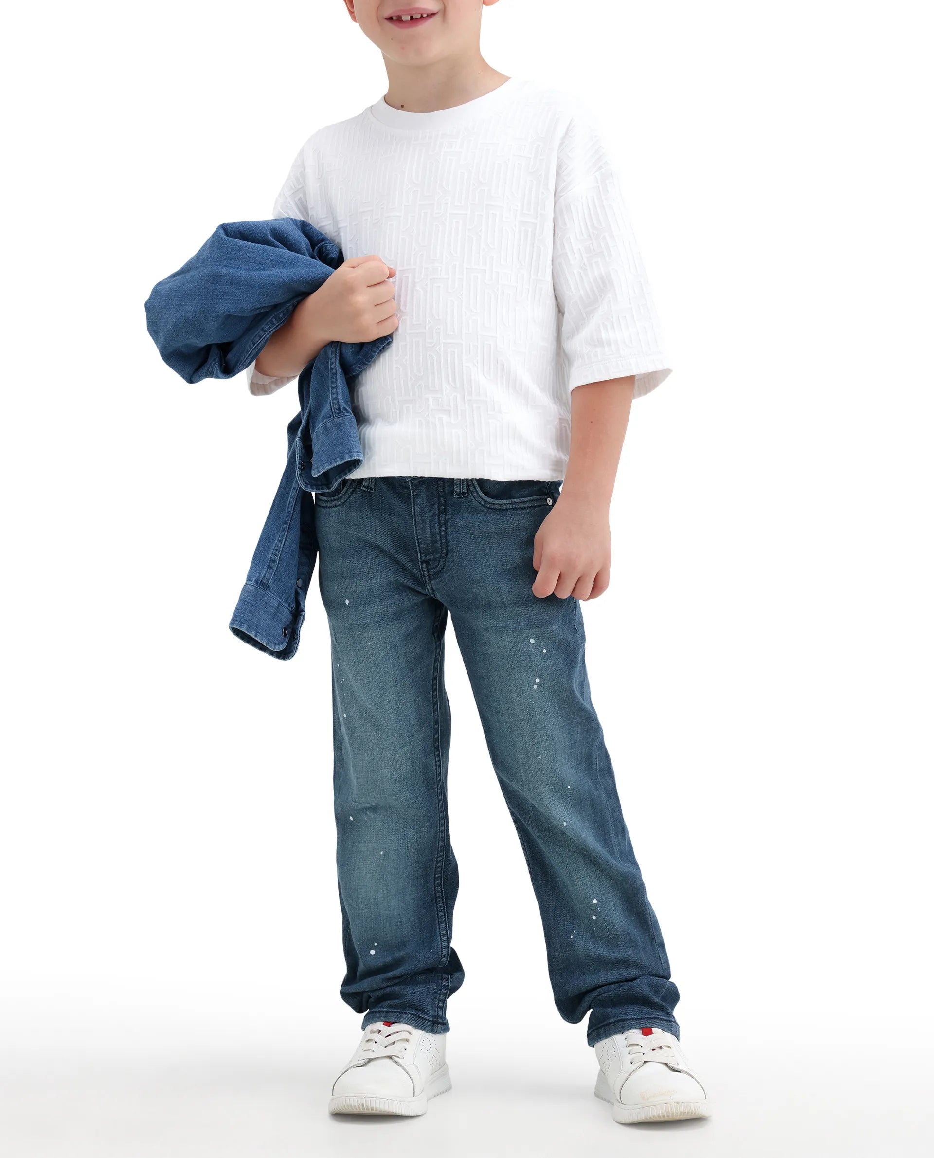 Rare Ones Kids Ziggy Dark Blue Cotton Blend Fabric Button And Zipper Closure Relaxed Fit Jeans