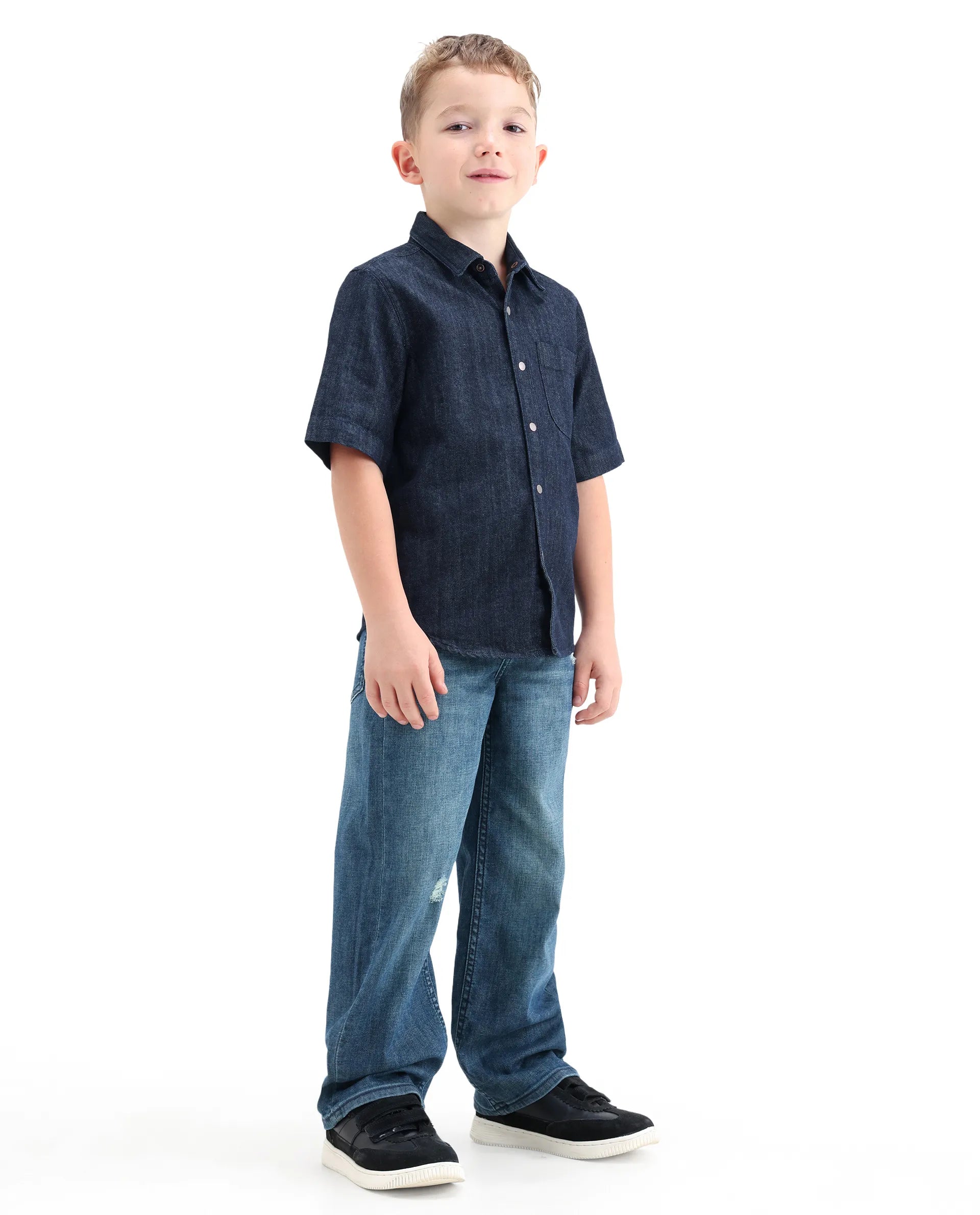 Rare Ones Kids Xavi-1 Dark Blue Cotton Blend Fabric Zipper Closure Relaxed Fit Jeans