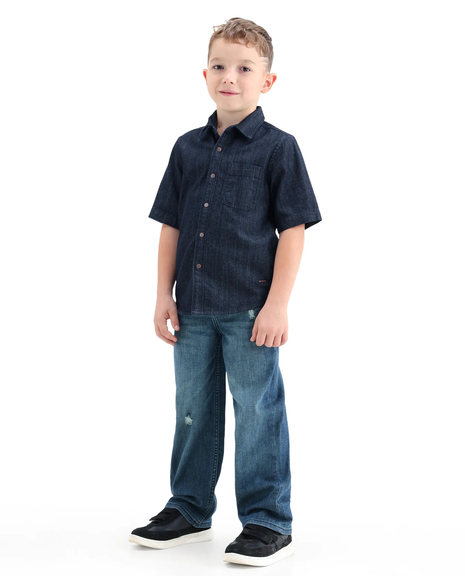 Rare Ones Kids Xavi-1 Dark Blue Cotton Blend Fabric Zipper Closure Relaxed Fit Jeans