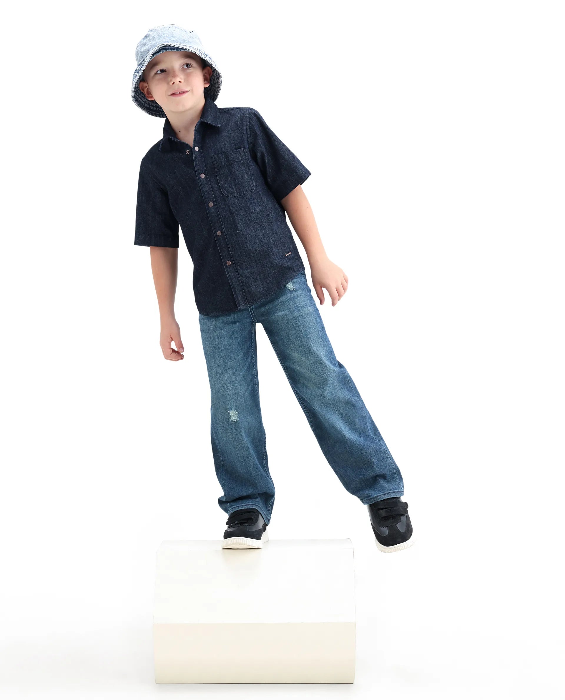 Rare Ones Kids Xavi-1 Dark Blue Cotton Blend Fabric Zipper Closure Relaxed Fit Jeans