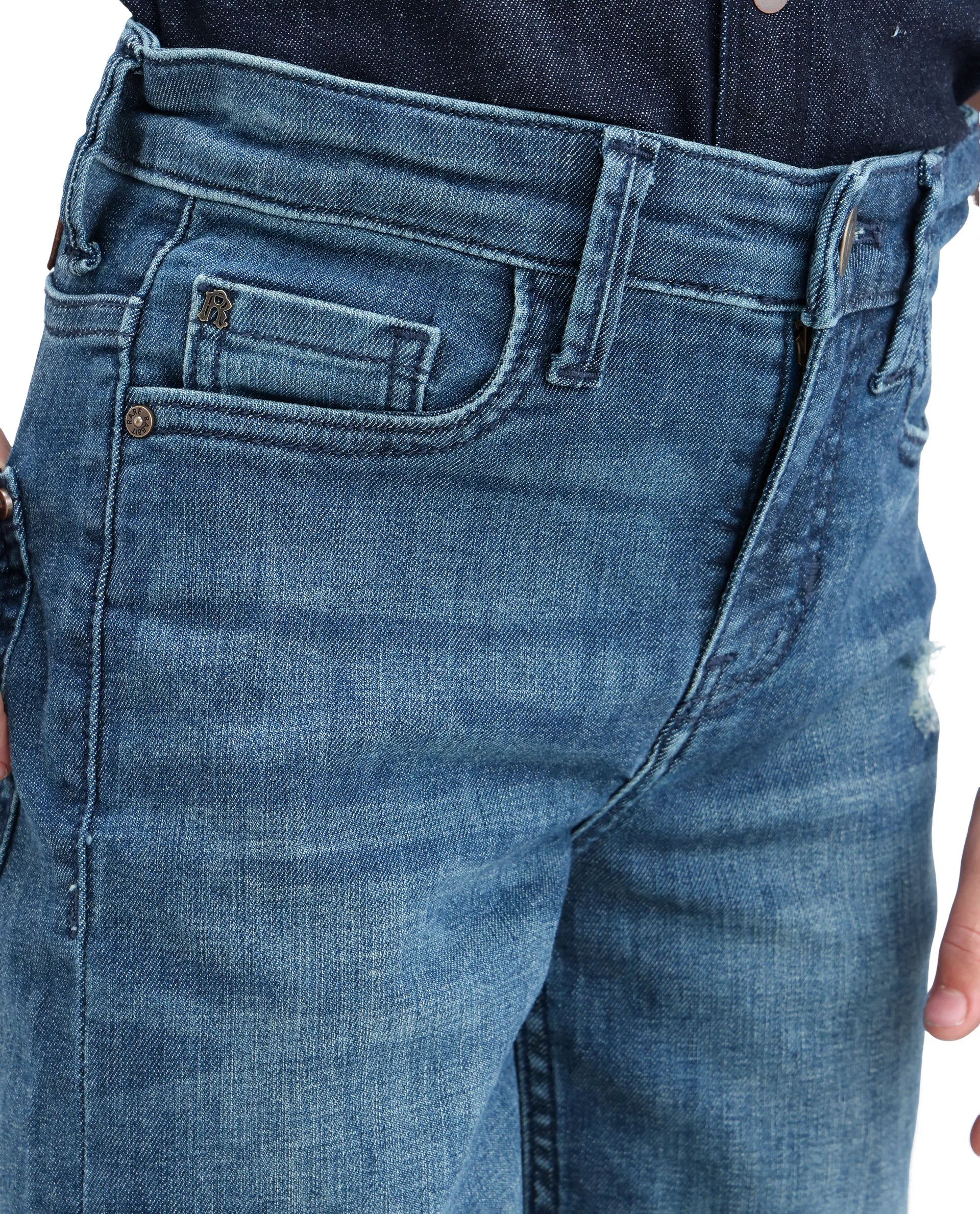 Rare Ones Kids Xavi-1 Dark Blue Cotton Blend Fabric Zipper Closure Relaxed Fit Jeans